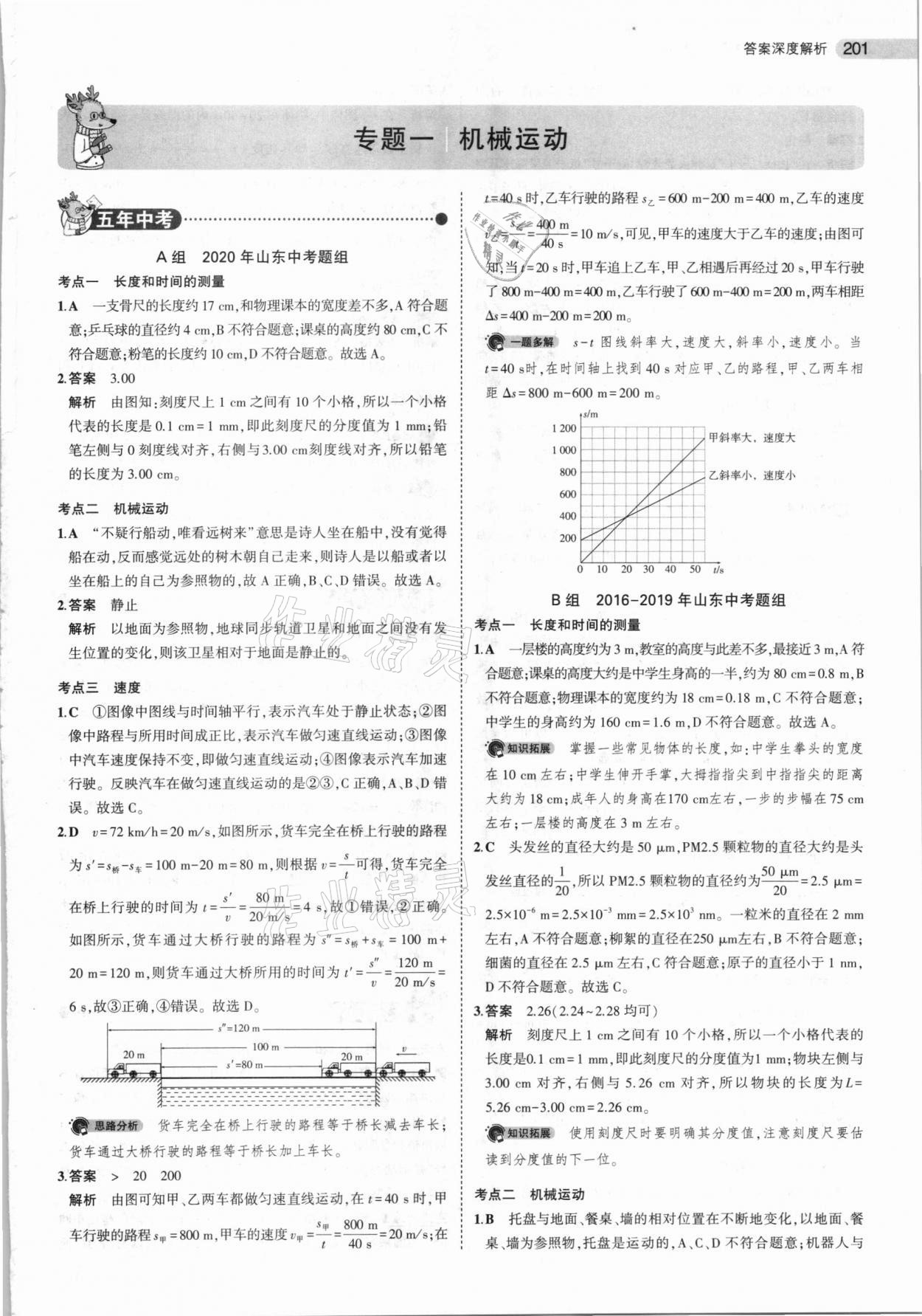 2021年5年中考3年模拟中考物理山东专用 参考答案第1页