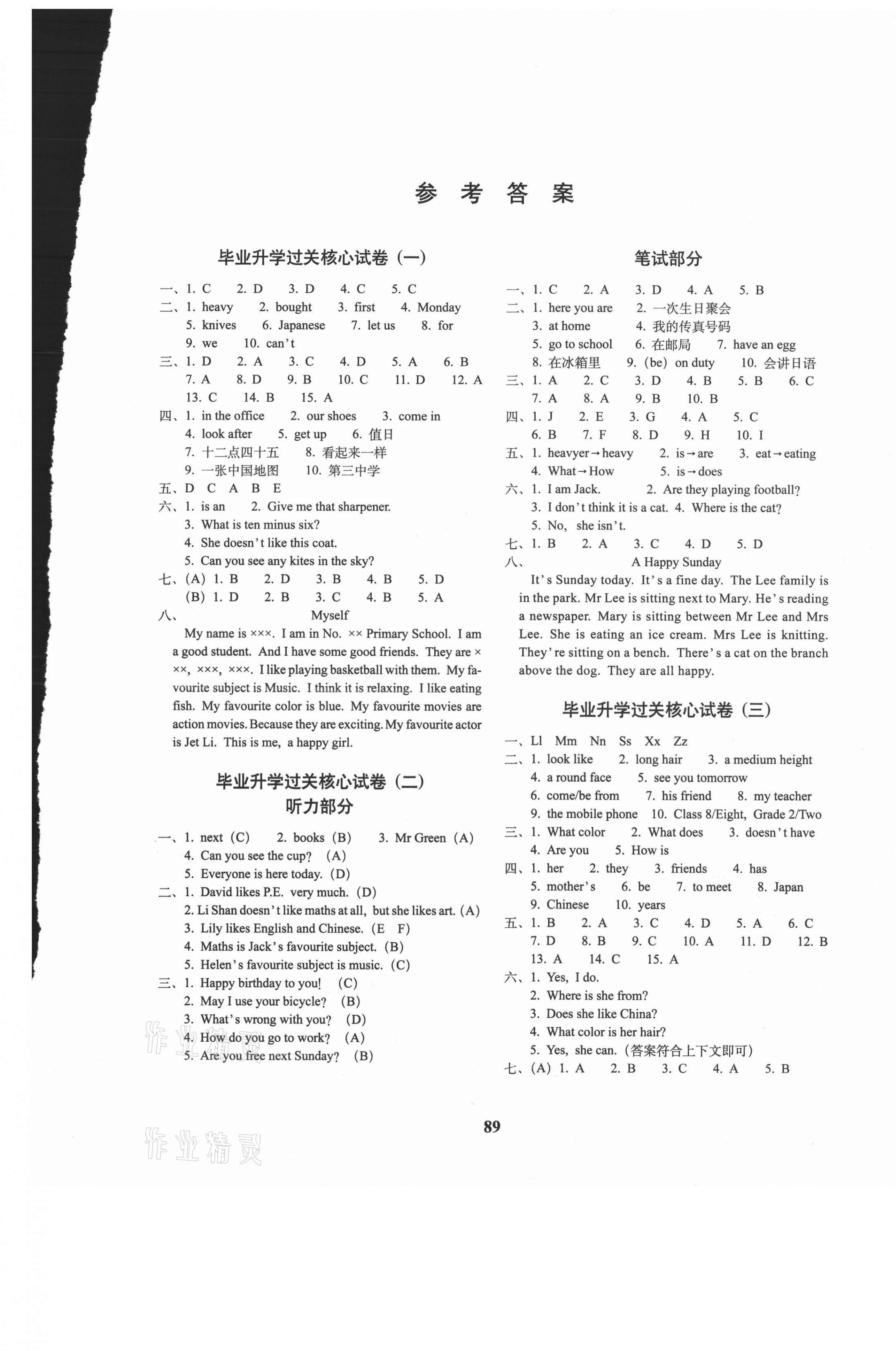 2020年68所教學(xué)教科所小學(xué)升初中核心試卷英語(yǔ) 參考答案第1頁(yè)