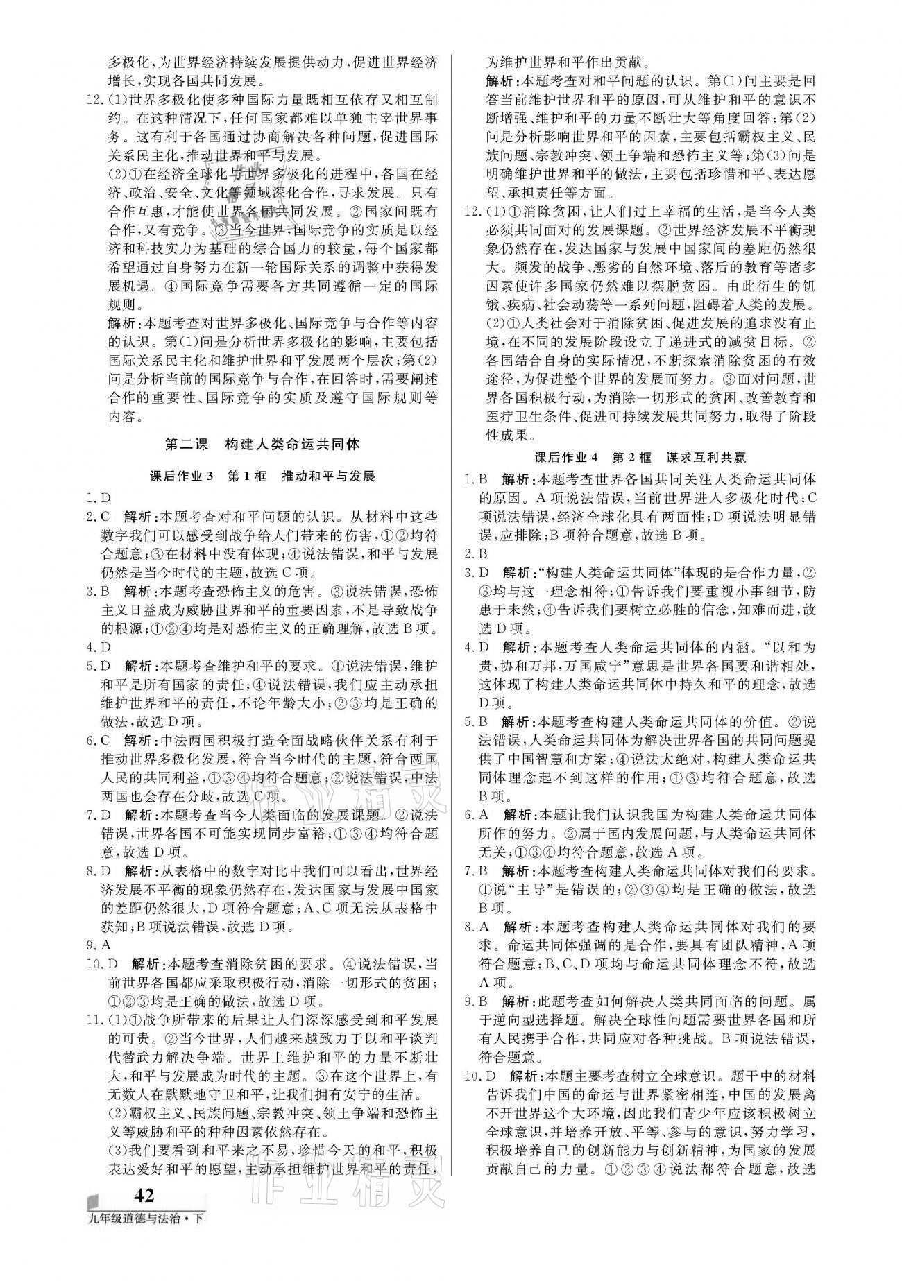 2021年培優(yōu)A計(jì)劃九年級(jí)道德與法治下冊(cè)人教版 參考答案第2頁