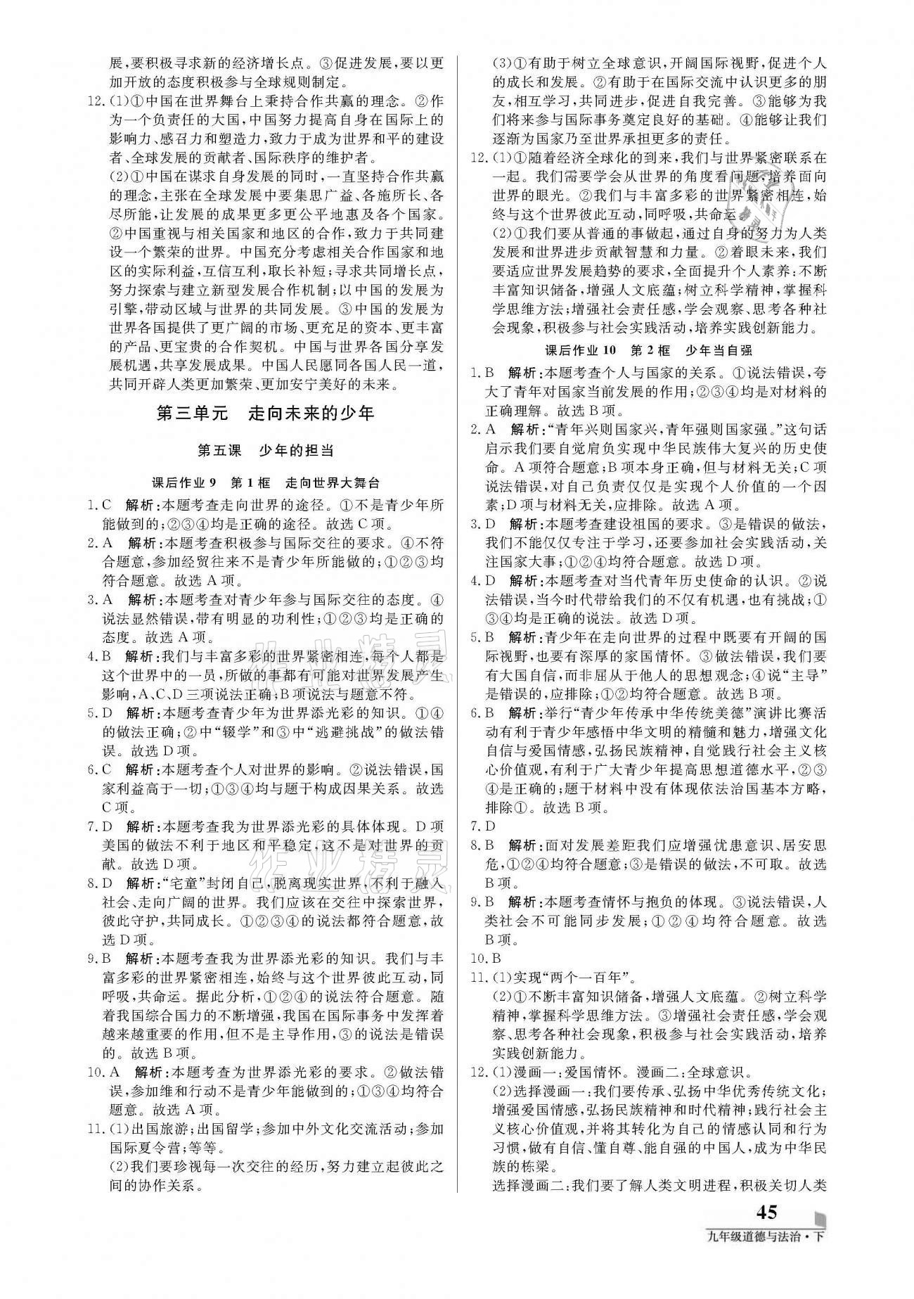 2021年培優(yōu)A計(jì)劃九年級(jí)道德與法治下冊(cè)人教版 參考答案第5頁(yè)