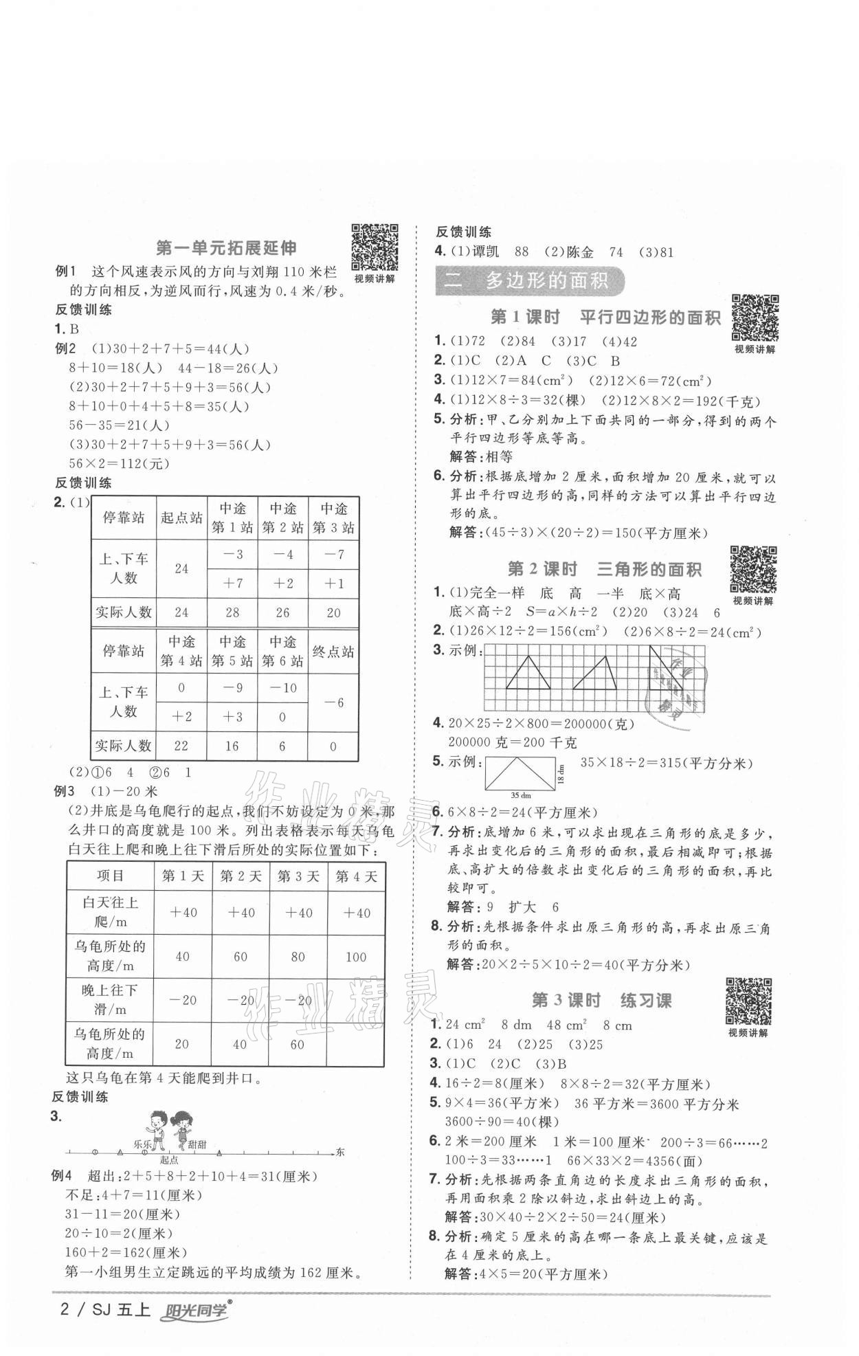 2020年阳光同学课时优化作业五年级数学上册苏教版徐州专版 参考答案第2页