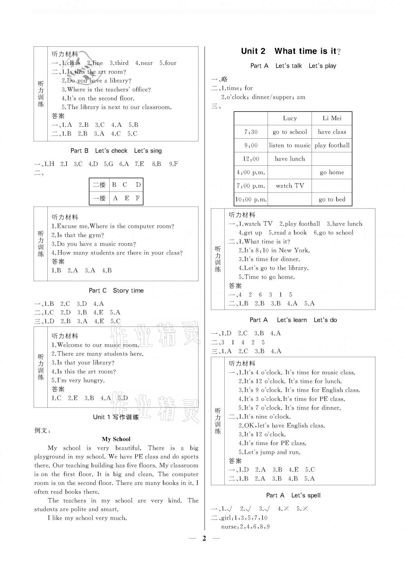 2021年培優(yōu)A計(jì)劃四年級(jí)英語(yǔ)下冊(cè)人教PEP版 參考答案第2頁(yè)