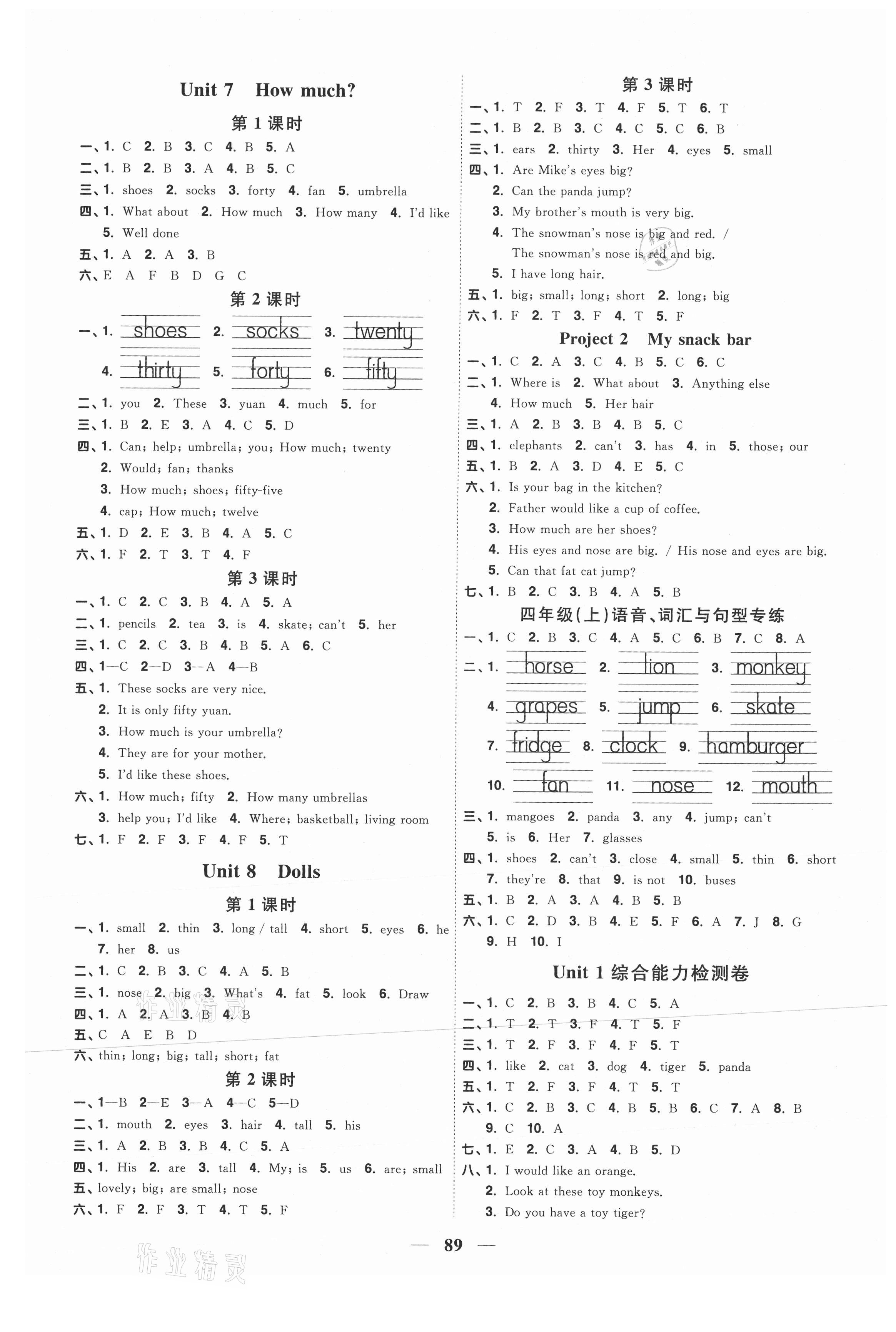 2020年陽光同學(xué)課時優(yōu)化作業(yè)四年級英語上冊譯林版徐州專版 參考答案第3頁