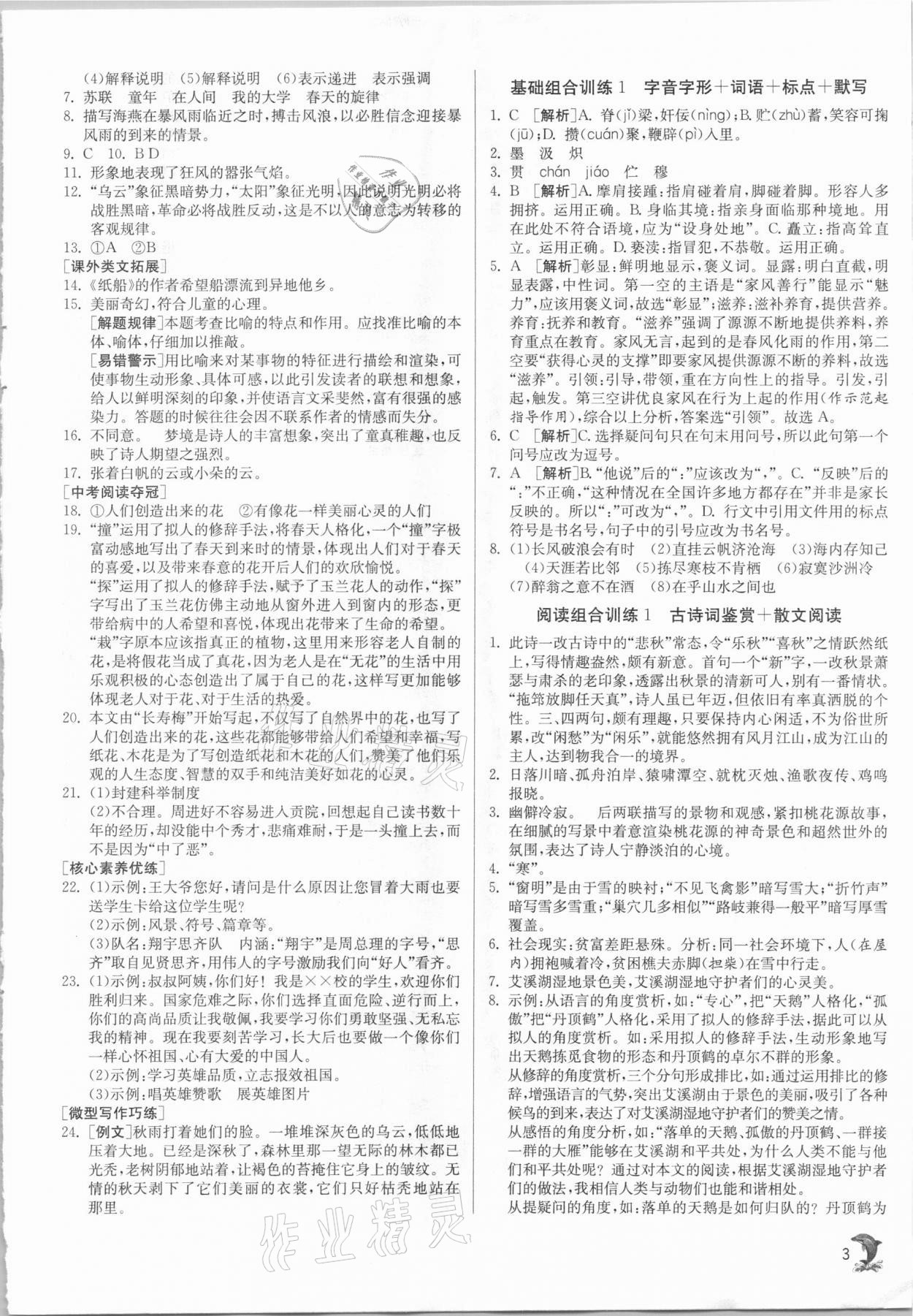 2020年實(shí)驗(yàn)班提優(yōu)訓(xùn)練九年級(jí)語(yǔ)文下冊(cè)人教版江蘇專用 參考答案第3頁(yè)