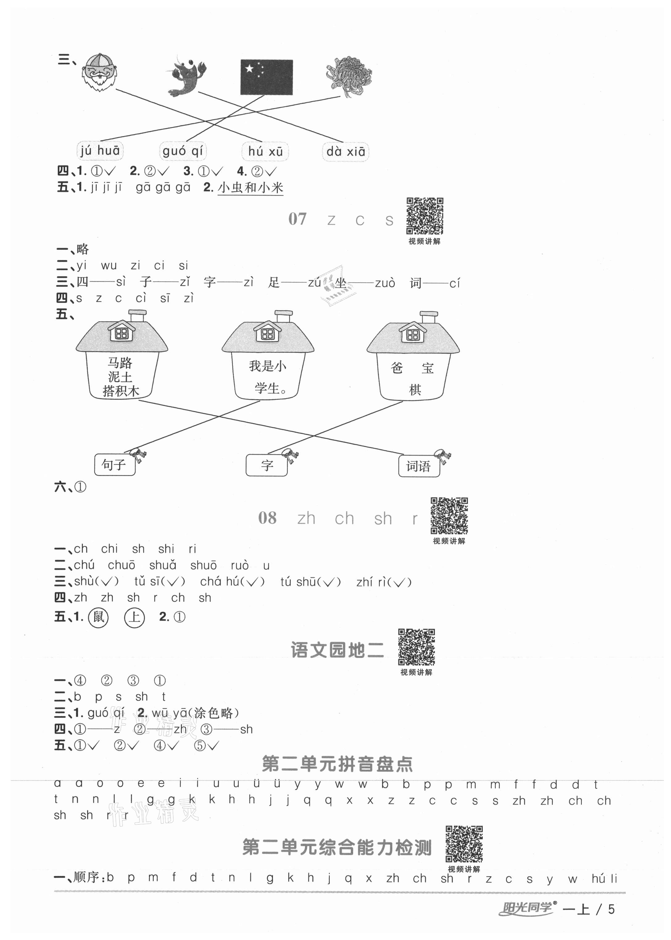 2020年陽(yáng)光同學(xué)課時(shí)優(yōu)化作業(yè)一年級(jí)語(yǔ)文上冊(cè)人教版徐州專(zhuān)版 參考答案第5頁(yè)