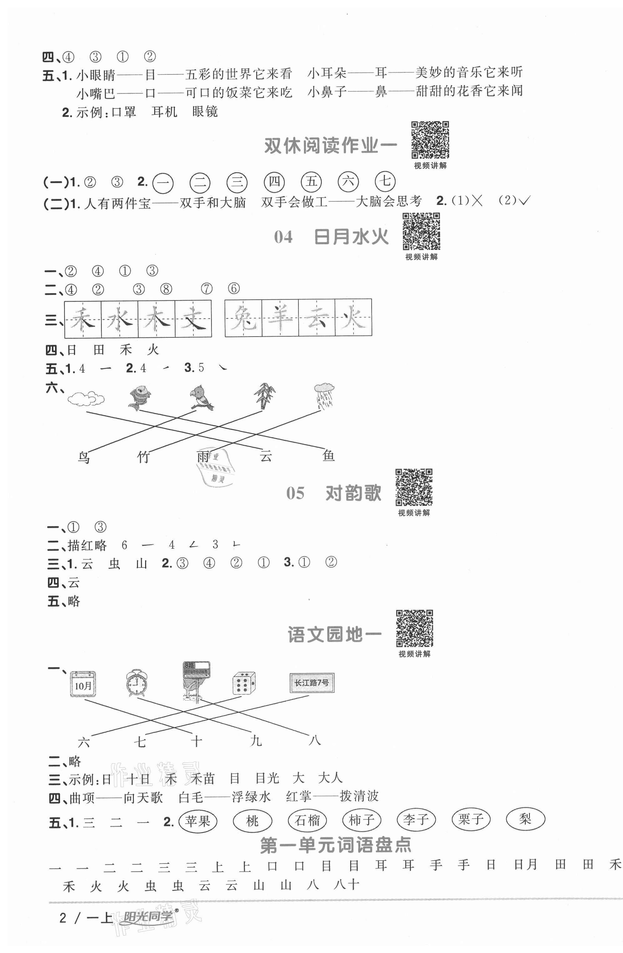 2020年陽(yáng)光同學(xué)課時(shí)優(yōu)化作業(yè)一年級(jí)語(yǔ)文上冊(cè)人教版徐州專版 參考答案第2頁(yè)