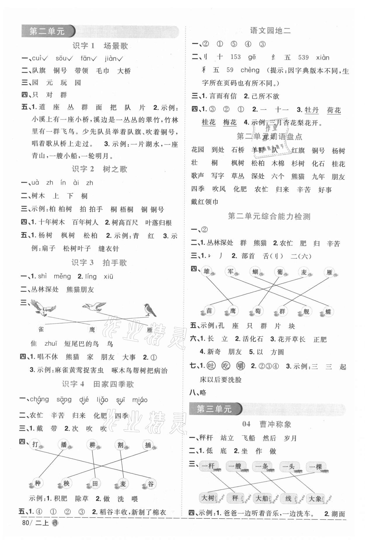 2020年陽(yáng)光同學(xué)課時(shí)優(yōu)化作業(yè)二年級(jí)語(yǔ)文上冊(cè)人教版廣西專版 參考答案第2頁(yè)