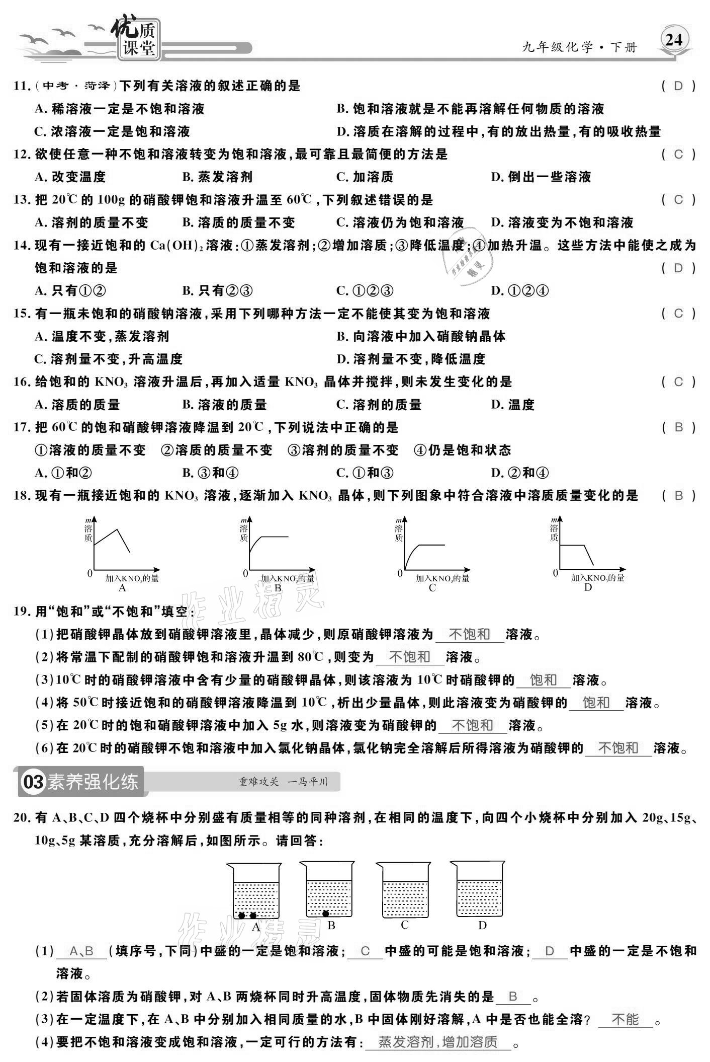 2021年優(yōu)質(zhì)課堂導(dǎo)學(xué)案九年級化學(xué)下冊人教版 參考答案第24頁