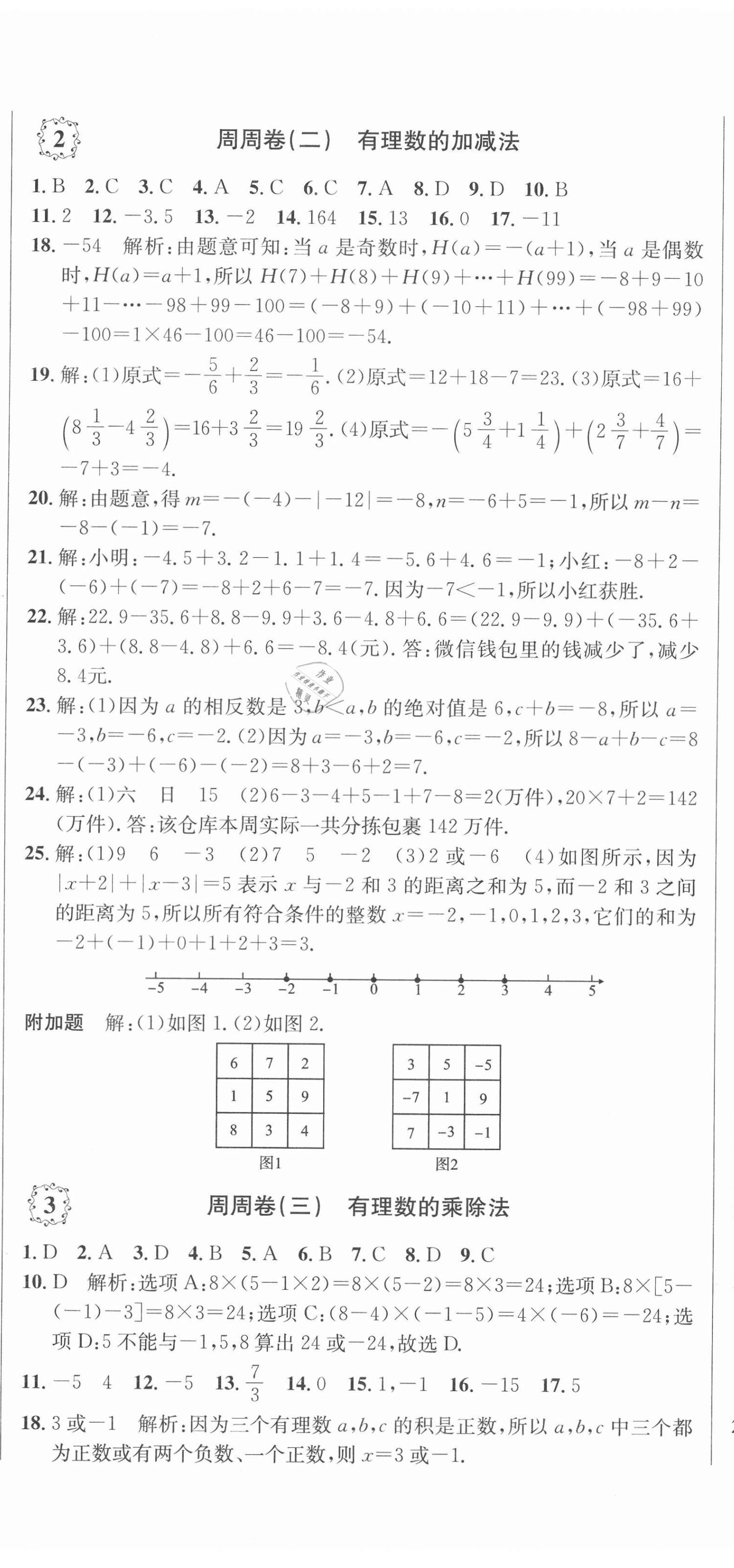 2020年單元加期末復習先鋒大考卷七年級數(shù)學上冊人教版 參考答案第2頁