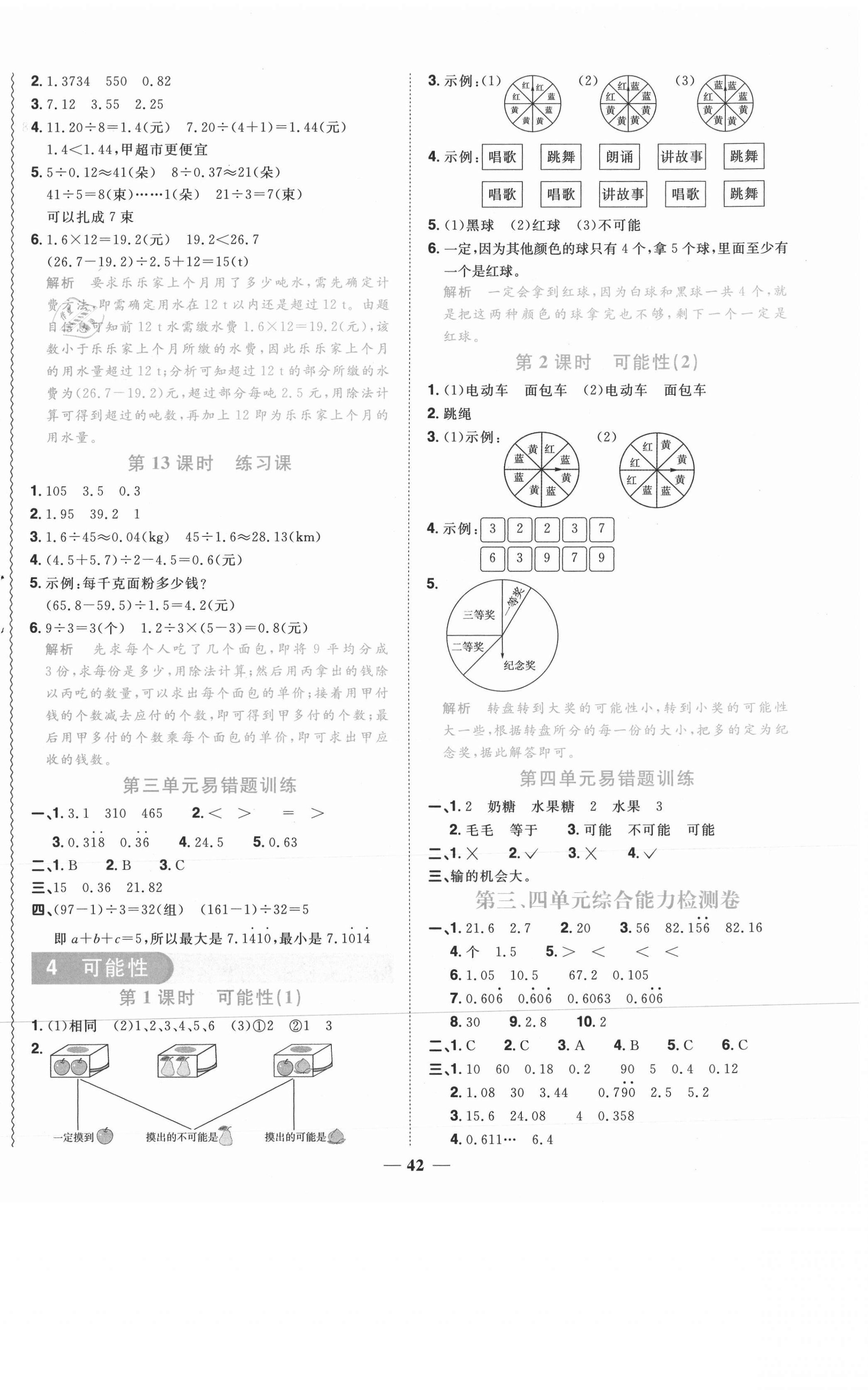 2020年陽光同學課時優(yōu)化作業(yè)五年級數(shù)學上冊人教版菏澤專版 參考答案第6頁