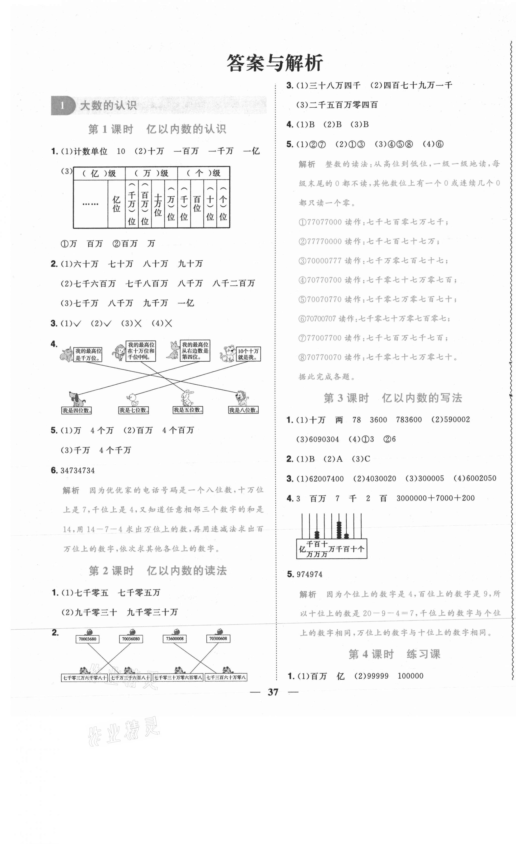 2020年陽光同學(xué)課時(shí)優(yōu)化作業(yè)四年級數(shù)學(xué)上冊人教版菏澤專版 參考答案第1頁