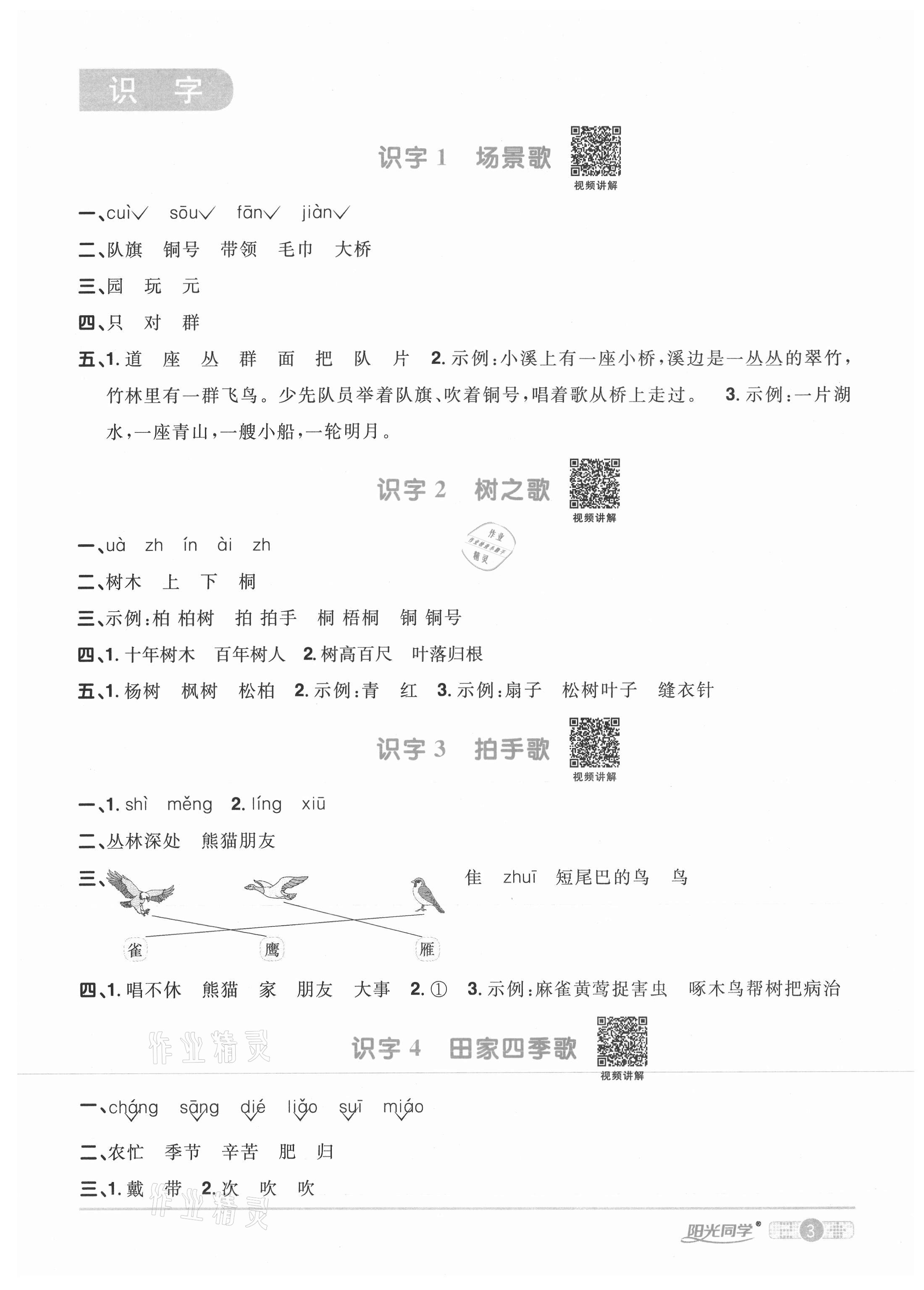 2020年陽(yáng)光同學(xué)課時(shí)優(yōu)化作業(yè)二年級(jí)語(yǔ)文上冊(cè)人教版菏澤專(zhuān)版 參考答案第3頁(yè)