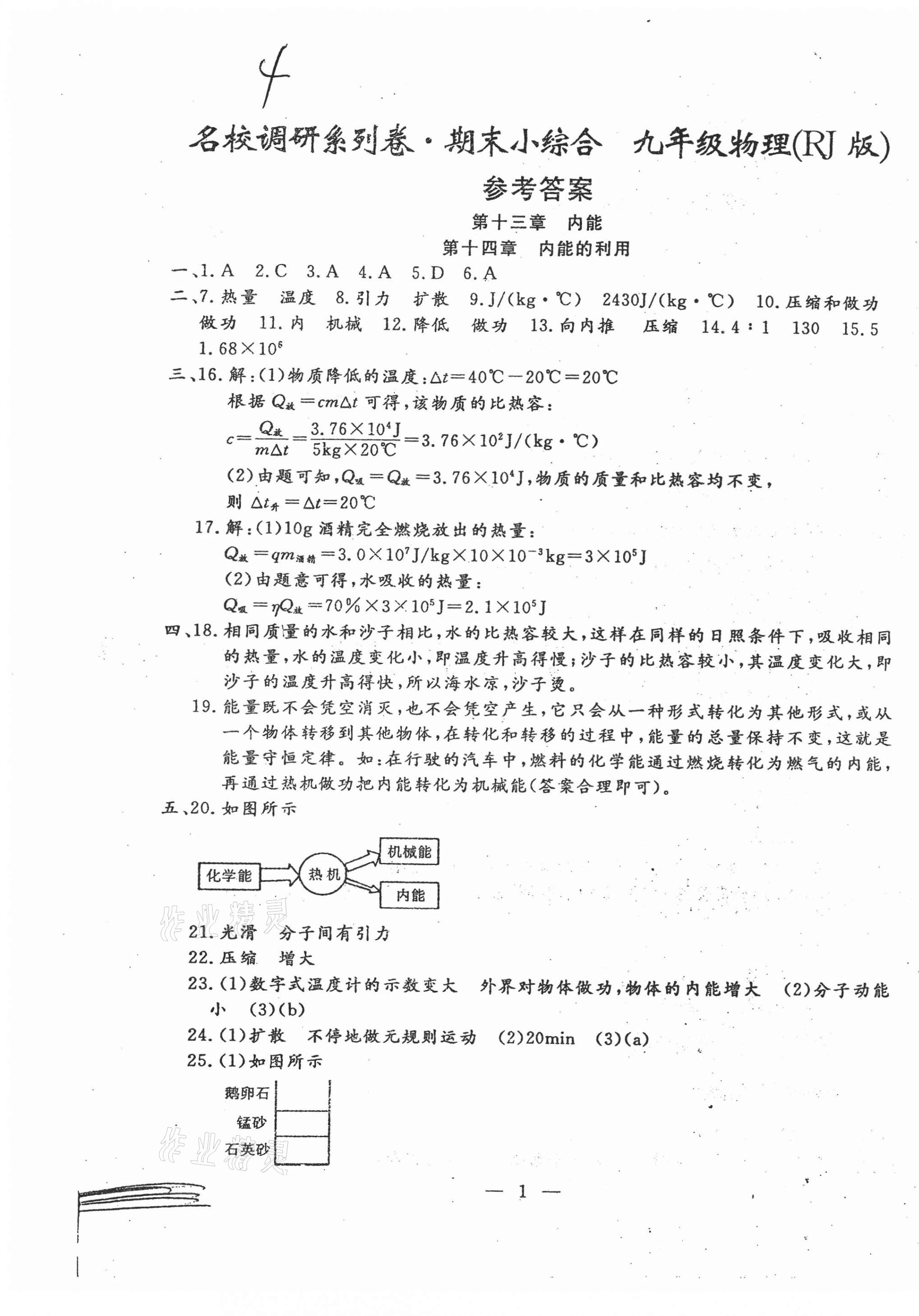 2020年名校調(diào)研系列卷期末小綜合九年級物理化學全一冊人教版 第1頁