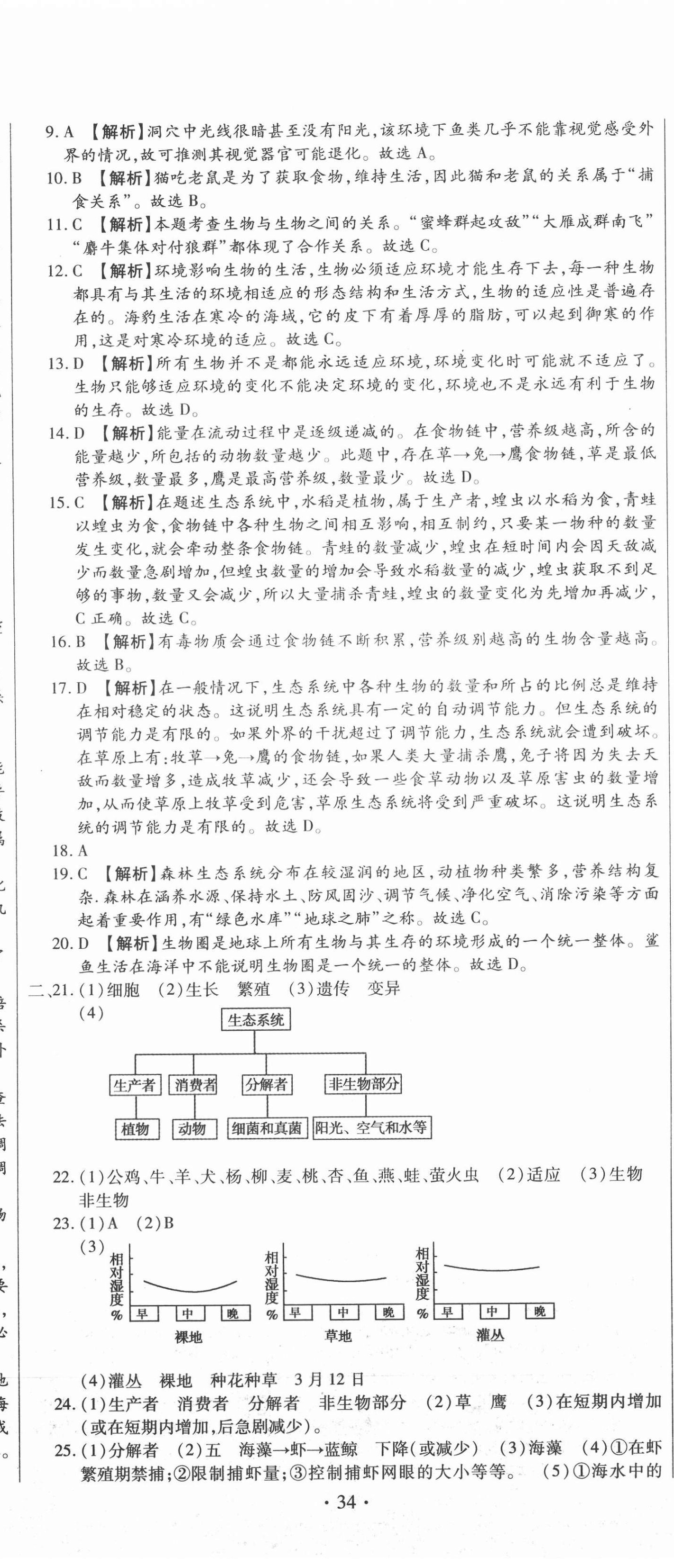 2020年全程测评试卷七年级生物上册人教版 参考答案第5页