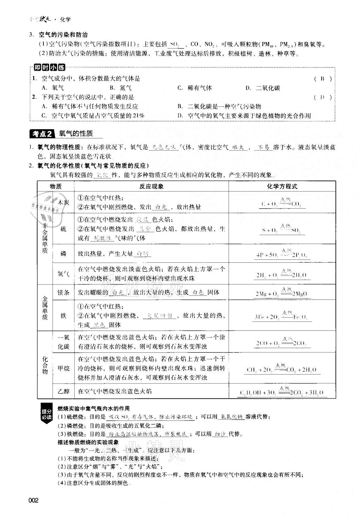 2021年中考狀元化學(xué) 參考答案第2頁