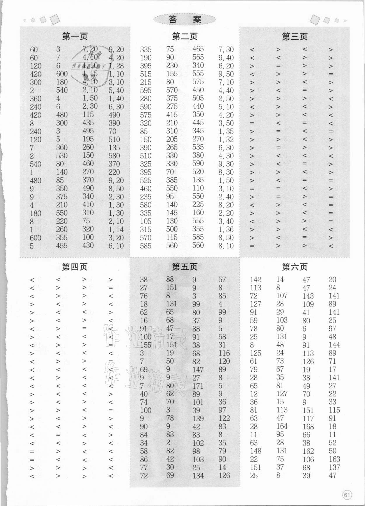 2020年精練橫式速算口算題卡三年級上冊人教版 第1頁