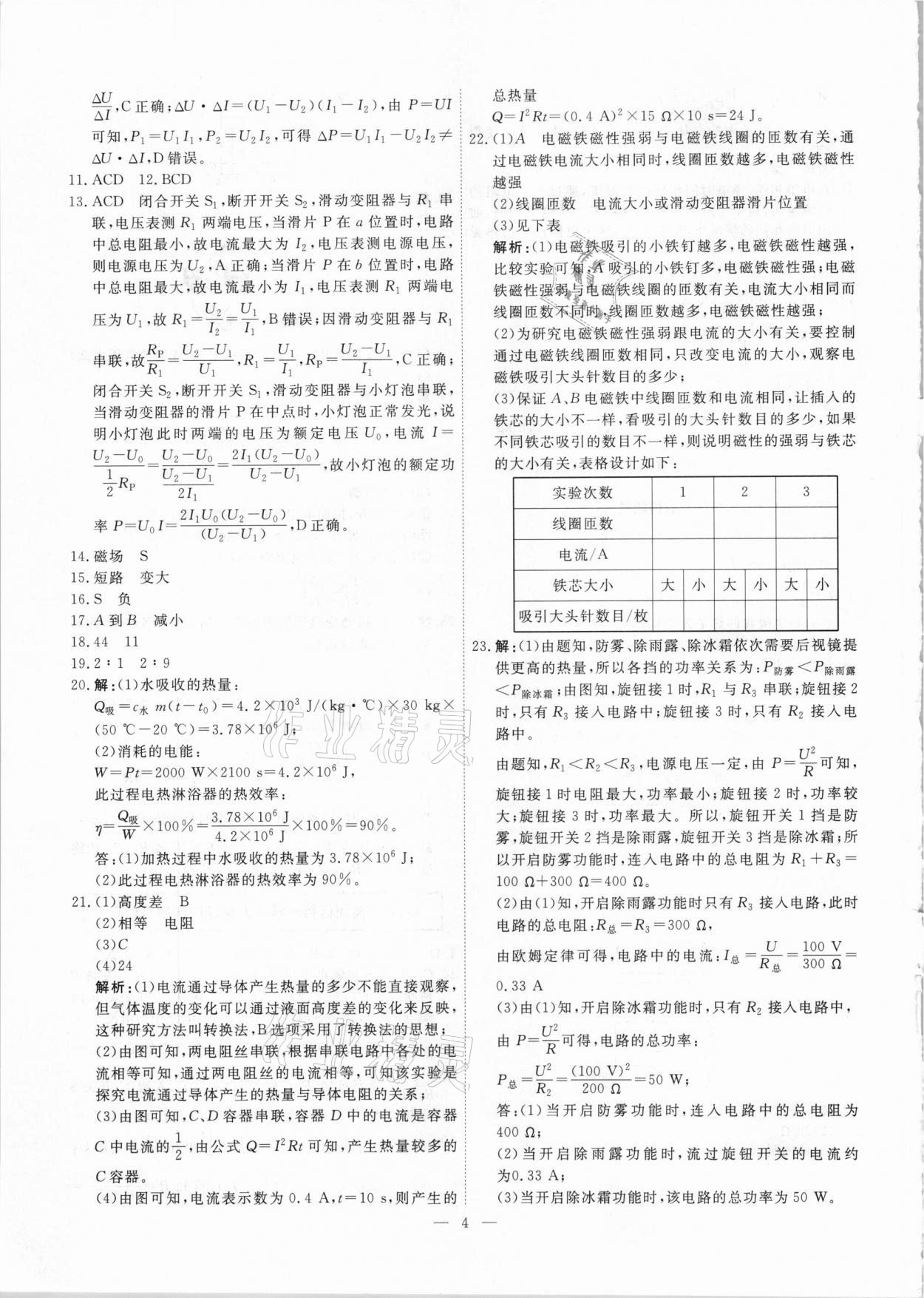 2021年一飞冲天中考模拟试题汇编物理 参考答案第4页