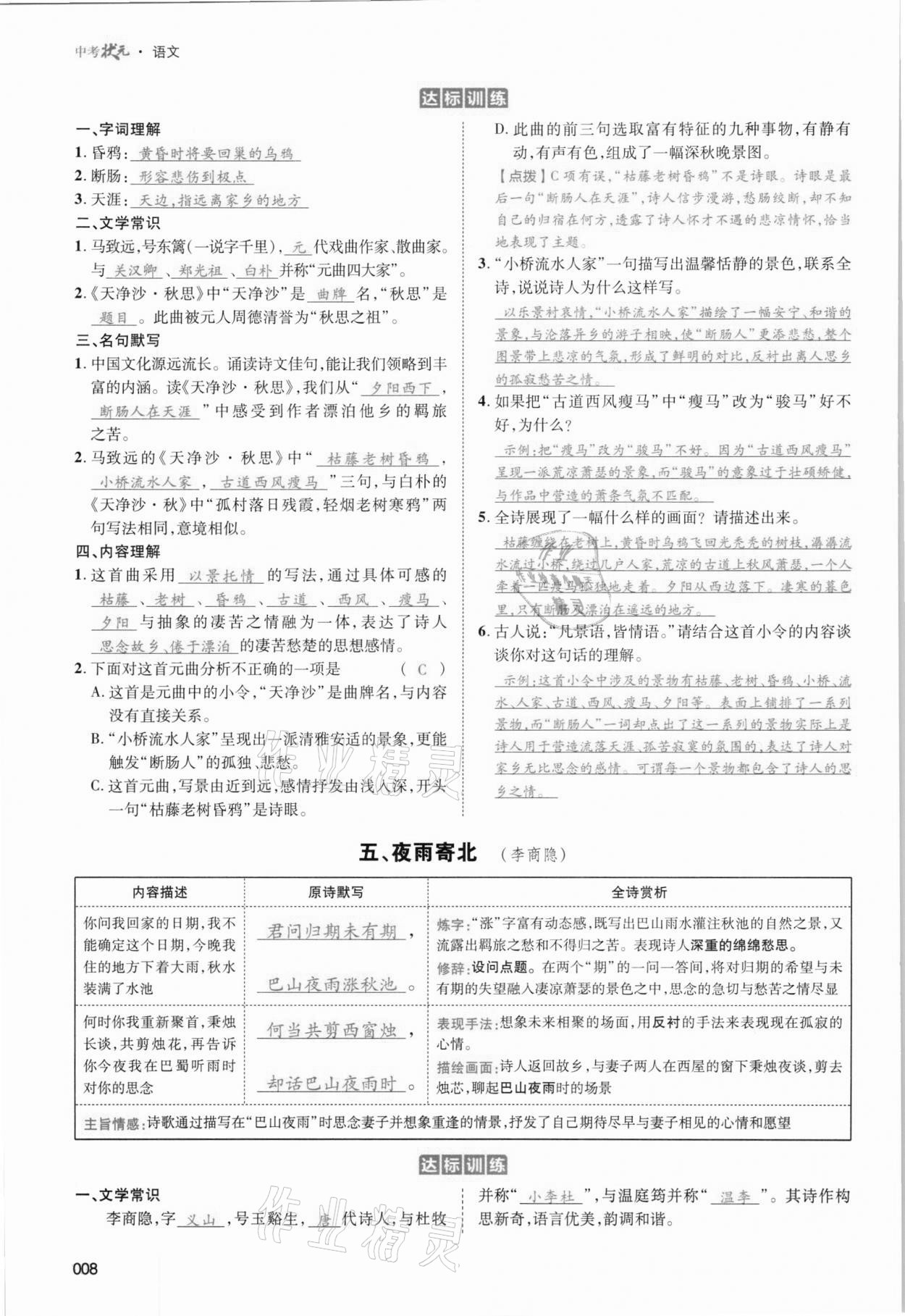 2021年中考状元语文 参考答案第8页