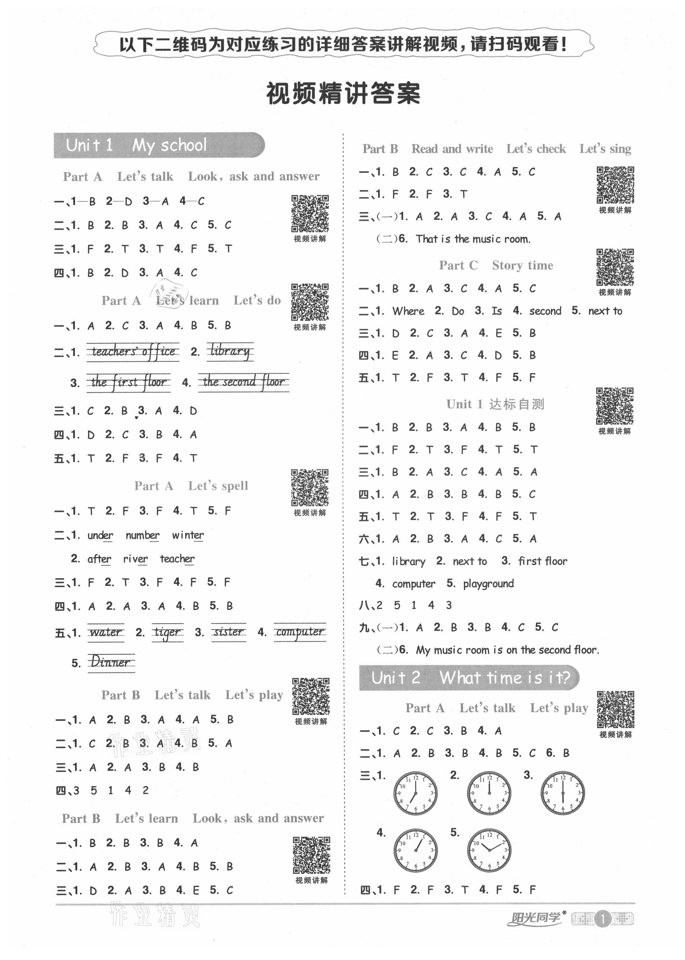 2021年陽光同學(xué)課時(shí)達(dá)標(biāo)訓(xùn)練四年級(jí)英語下冊(cè)人教PEP版浙江專版 第1頁