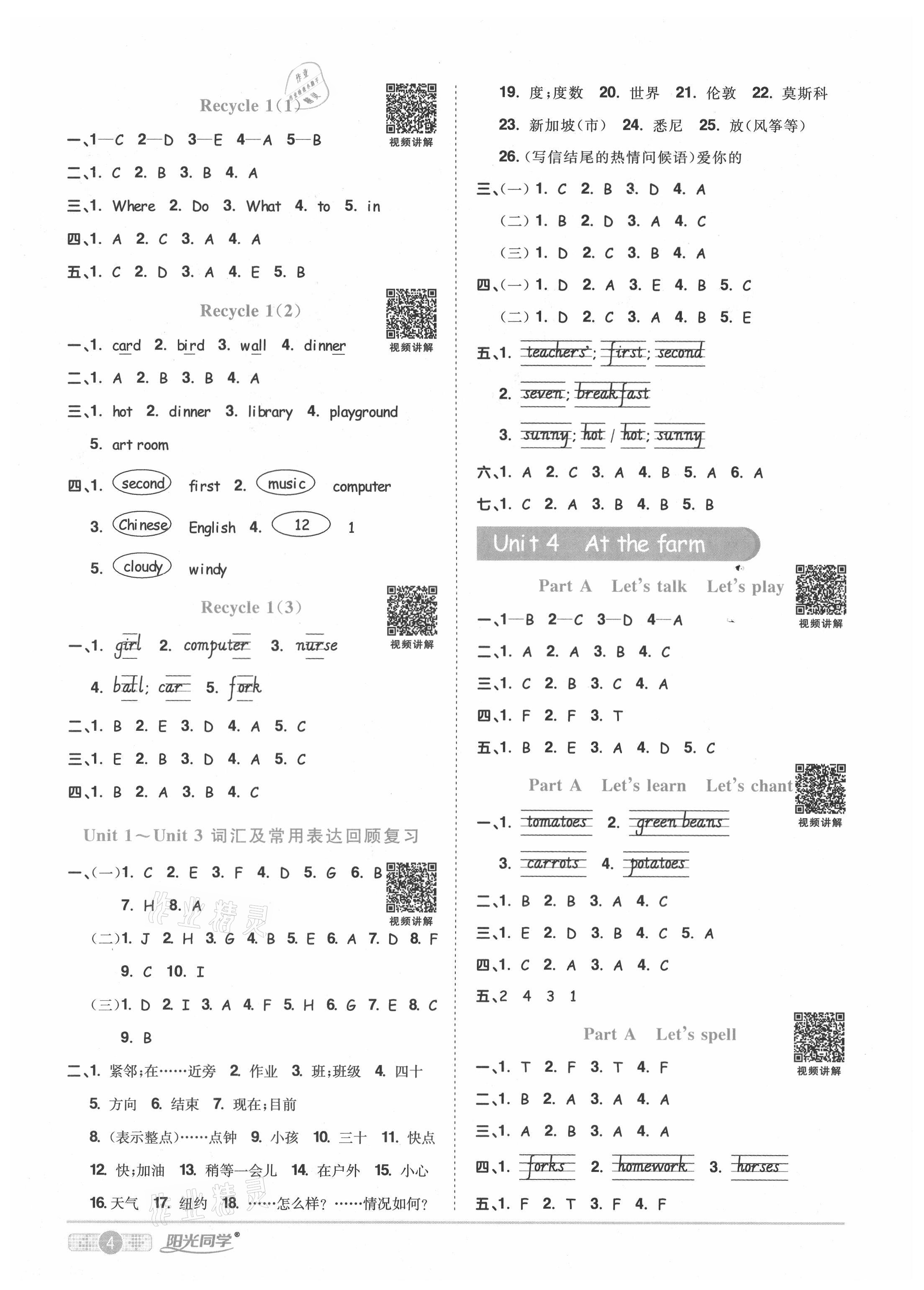 2021年陽光同學(xué)課時達標訓(xùn)練四年級英語下冊人教PEP版浙江專版 第4頁