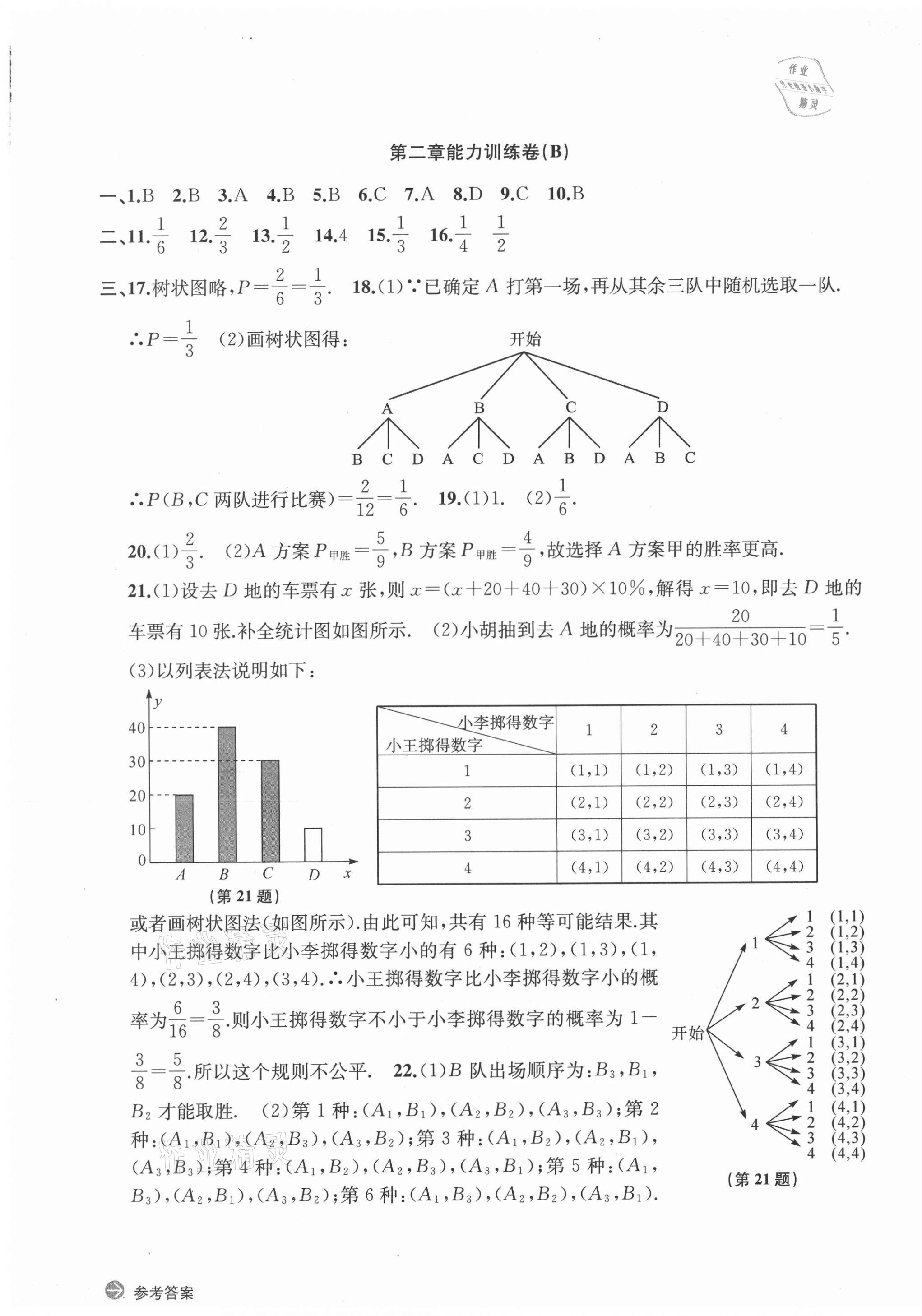 2020年版新編單元能力訓(xùn)練卷九年級數(shù)學(xué)全一冊浙教版 參考答案第5頁