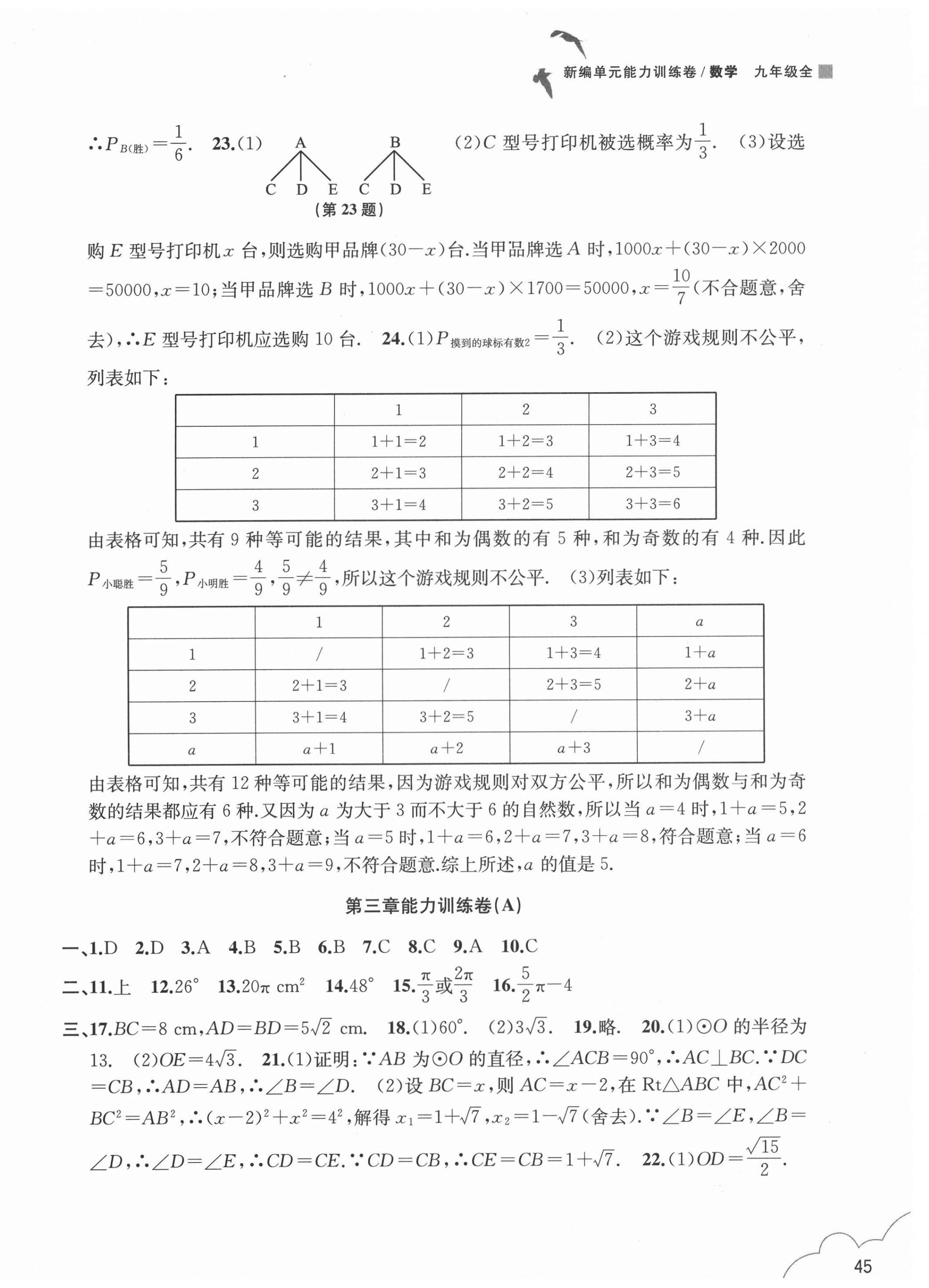 2020年版新編單元能力訓(xùn)練卷九年級數(shù)學(xué)全一冊浙教版 參考答案第6頁