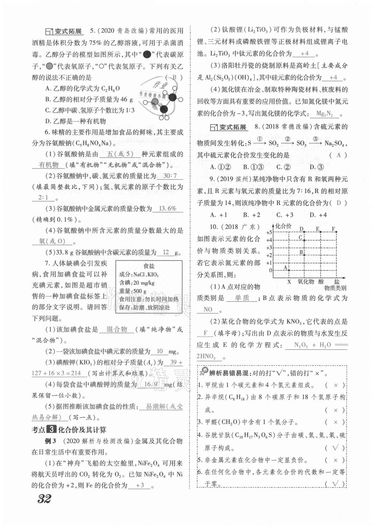 2021年領跑中考化學河南專版 參考答案第32頁