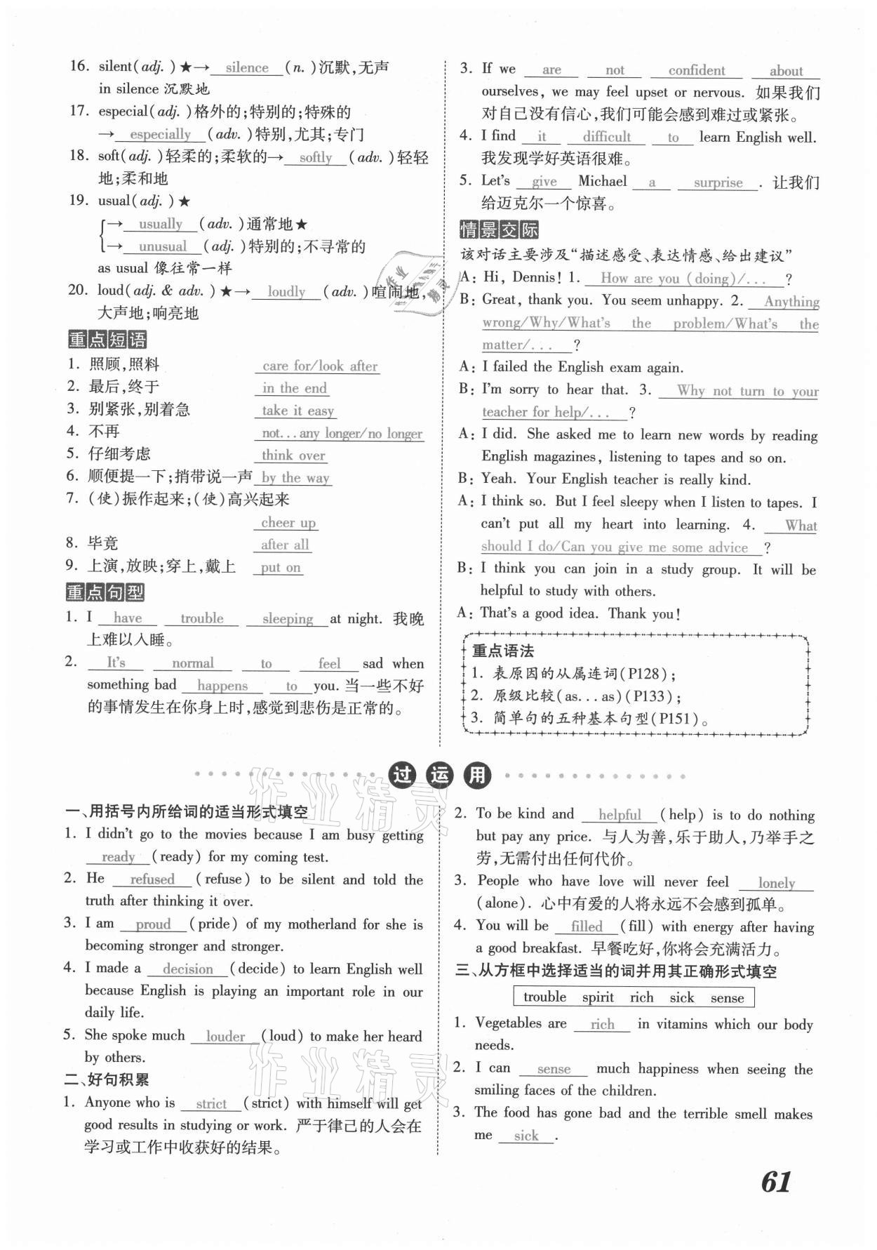 2021年領(lǐng)跑中考英語河南專版 參考答案第61頁