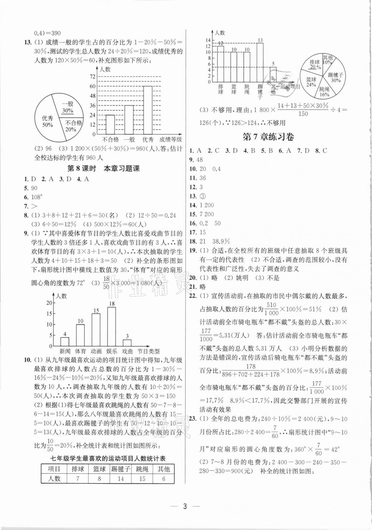 2021年金钥匙提优训练课课练八年级数学下册江苏版 参考答案第3页