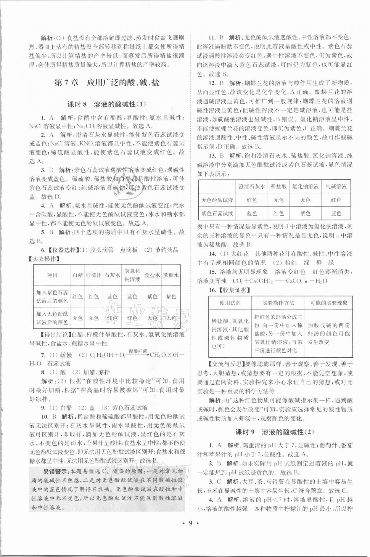 2021年初中化学小题狂做九年级下册沪教版提优版 参考答案第9页