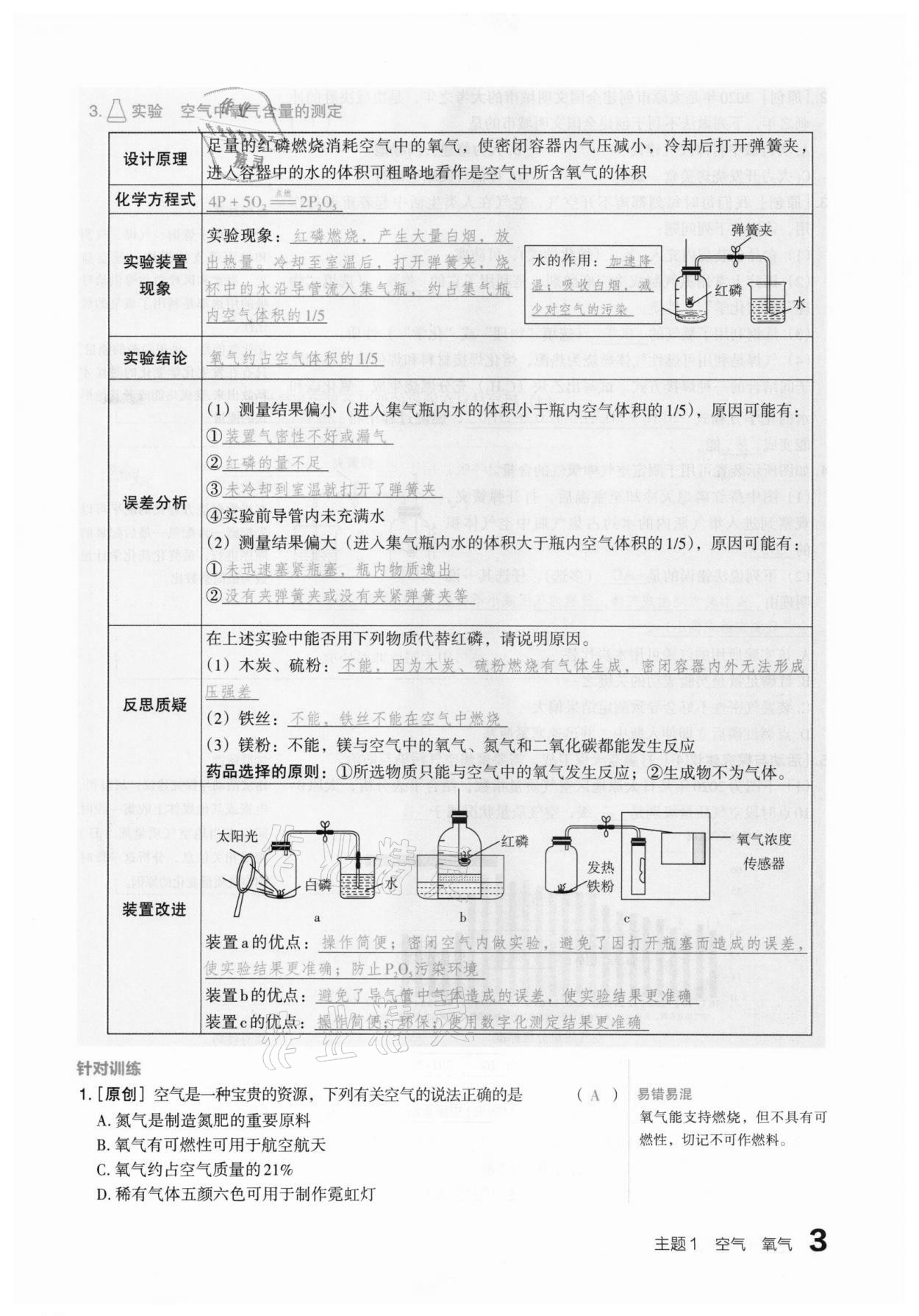 2021年滾動遷移中考總復習化學山西專版 參考答案第3頁