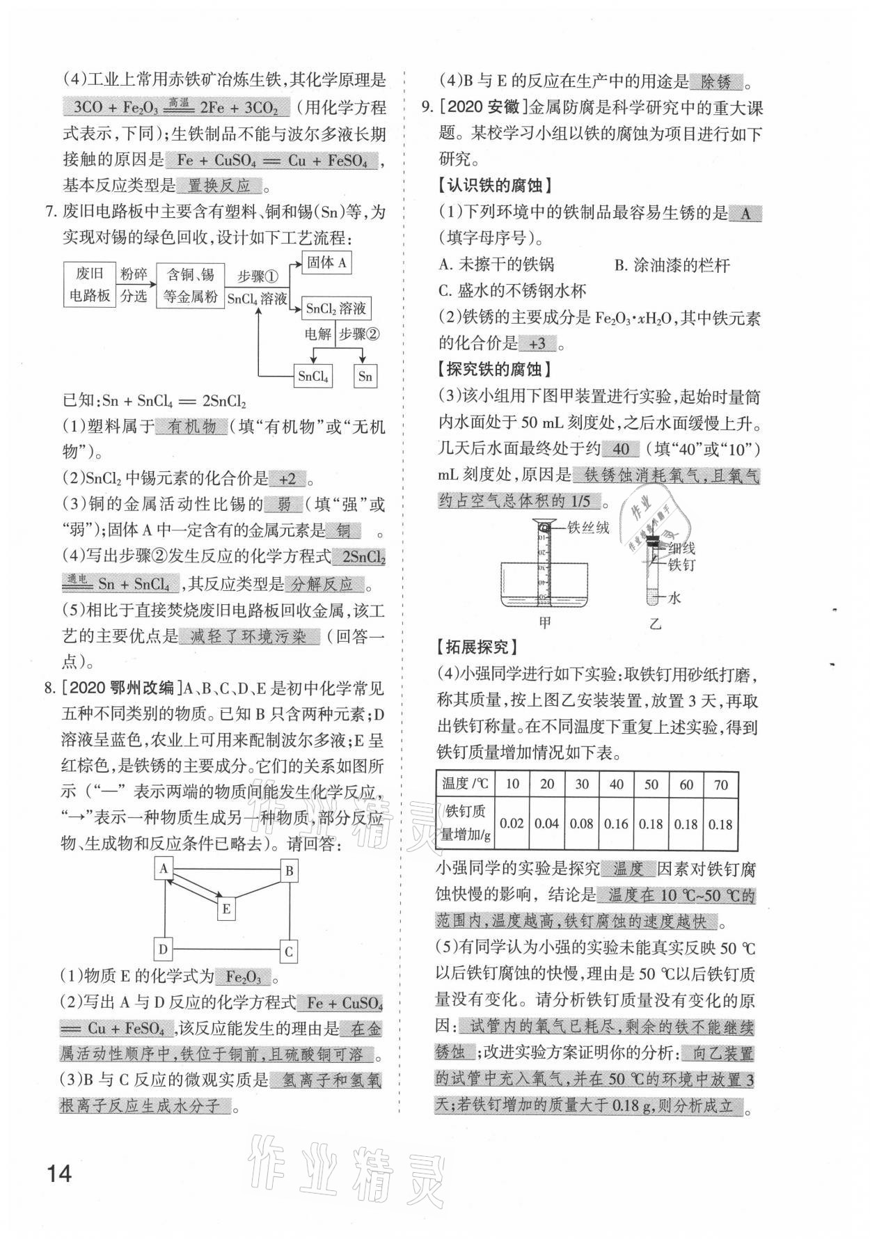 2021年滾動(dòng)遷移中考總復(fù)習(xí)化學(xué)山西專版 參考答案第14頁(yè)