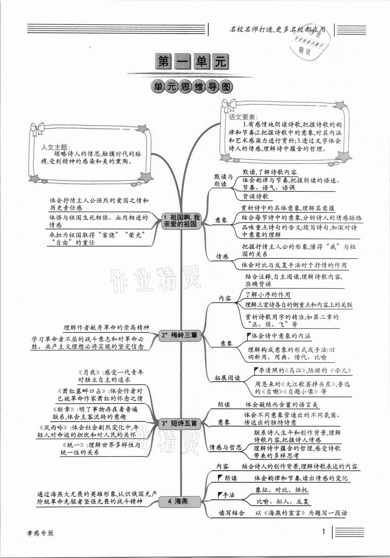 2021年名校課堂九年級語文下冊人教版孝感專版 參考答案第1頁