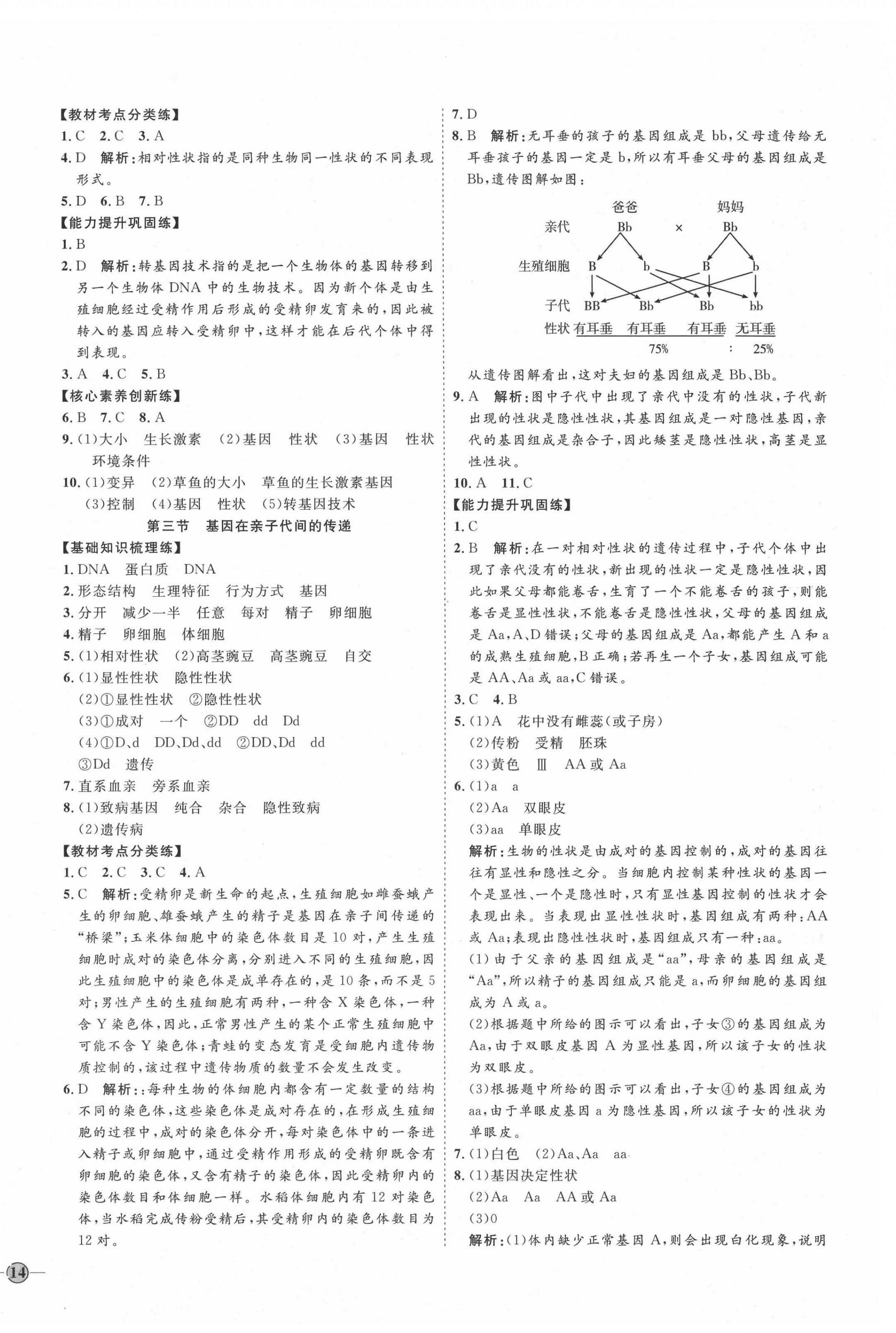 2021年優(yōu)加學案課時通八年級生物下冊魯科版54制 參考答案第4頁