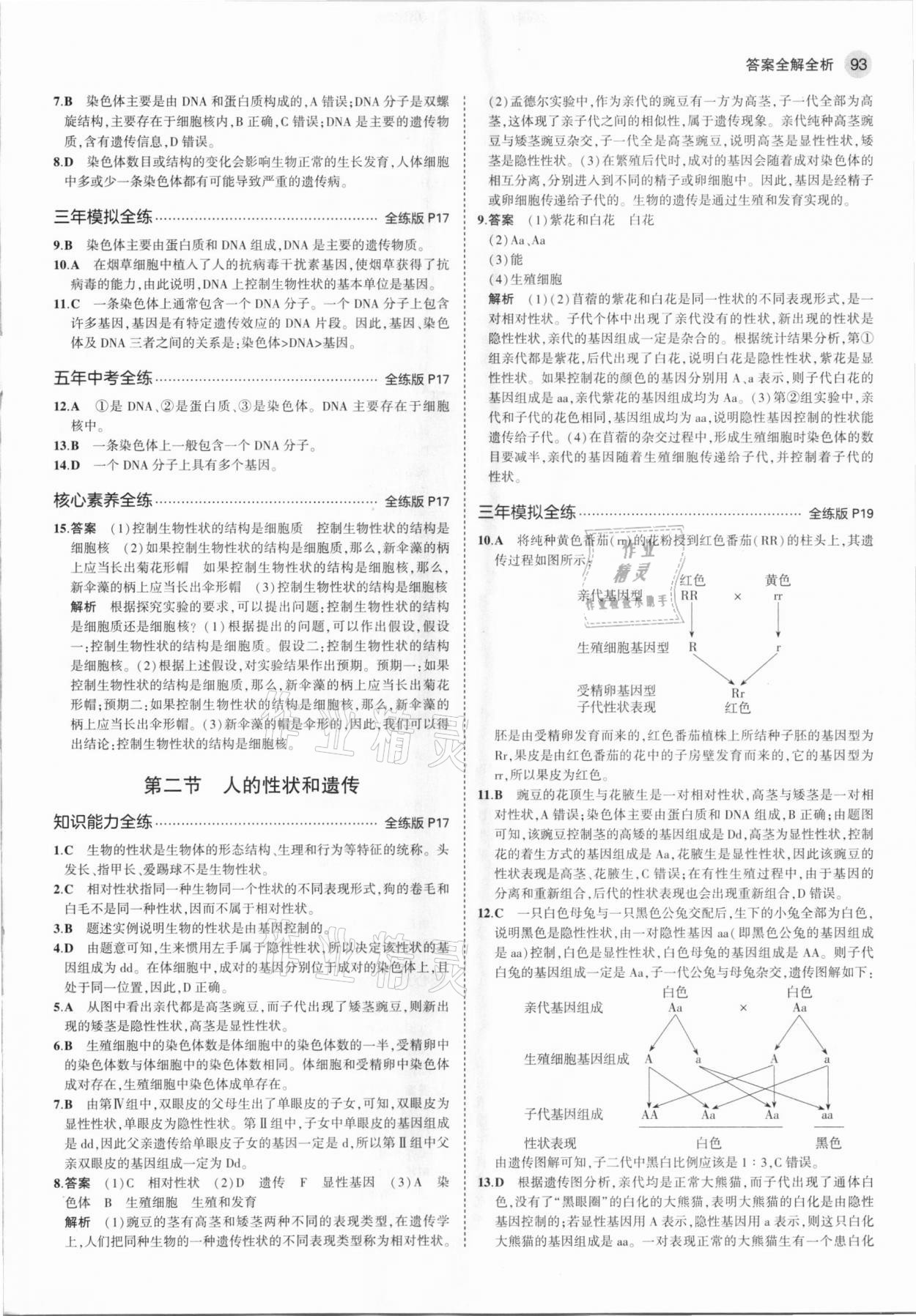 2021年5年中考3年模拟八年级生物下册苏教版 参考答案第7页