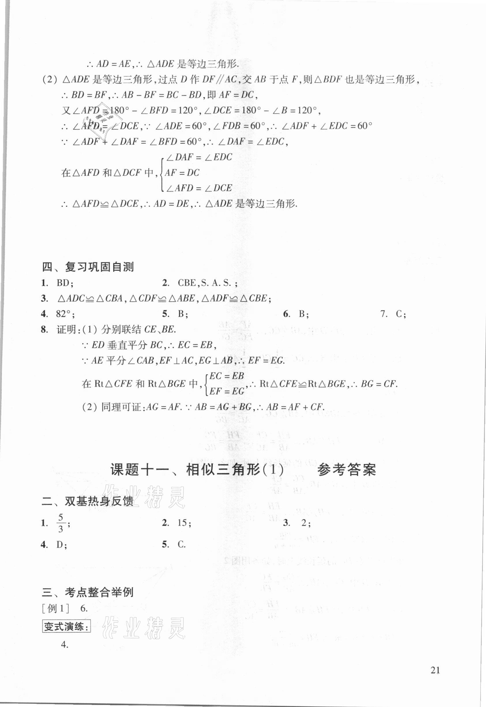 2021年初中数学复习点要初三总复习&nbsp;参考答案第21页