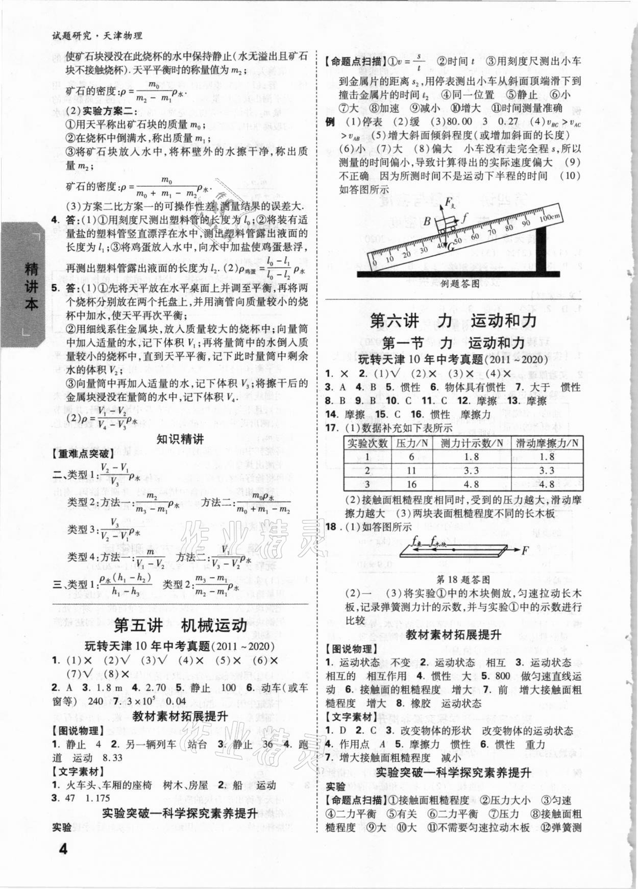 2021年万唯中考试题研究物理天津专版 参考答案第3页