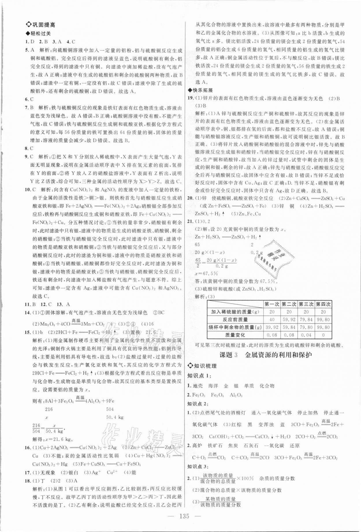 2021年細(xì)解巧練九年級化學(xué)下冊人教版 參考答案第2頁