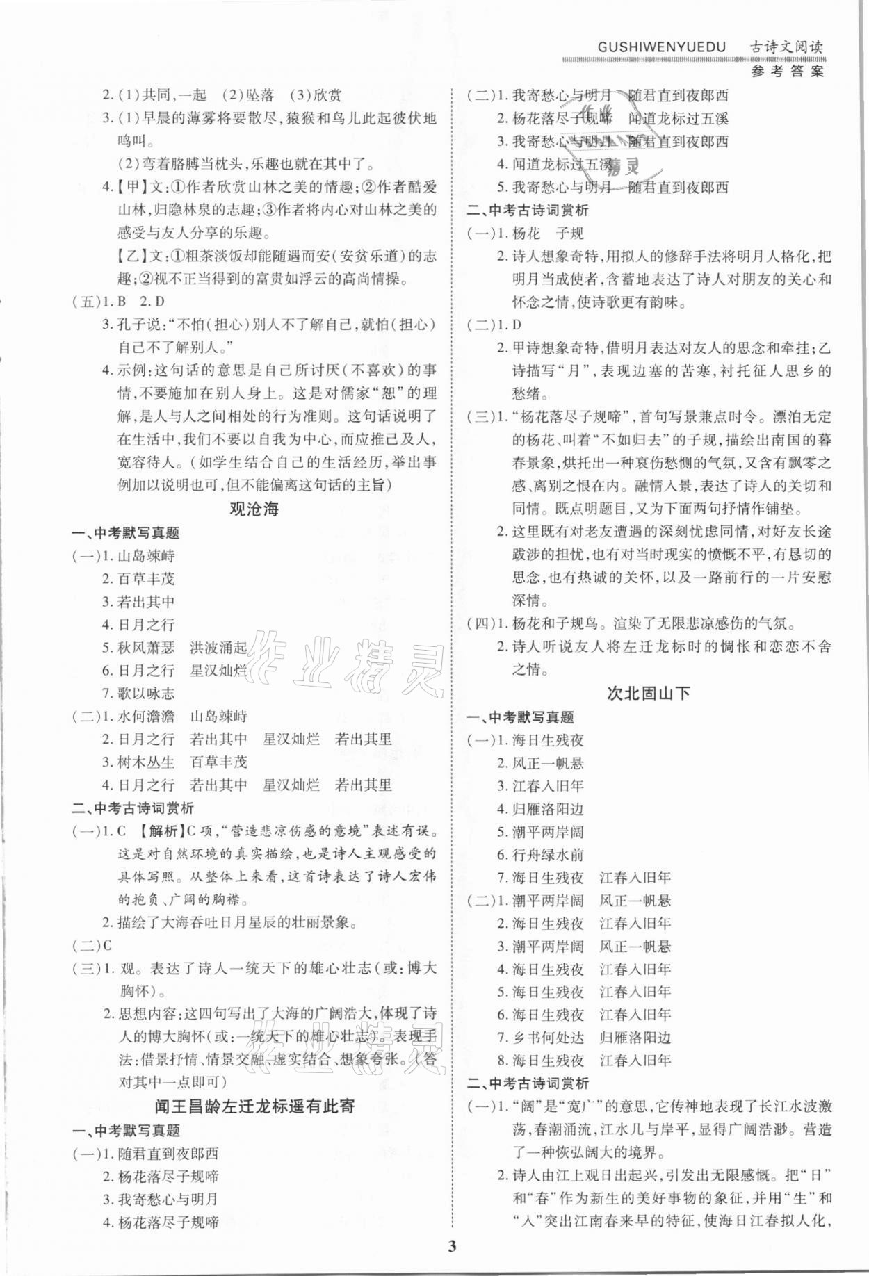 2021年洪文教育中考必备最新中考古诗文阅读专题训练 第3页