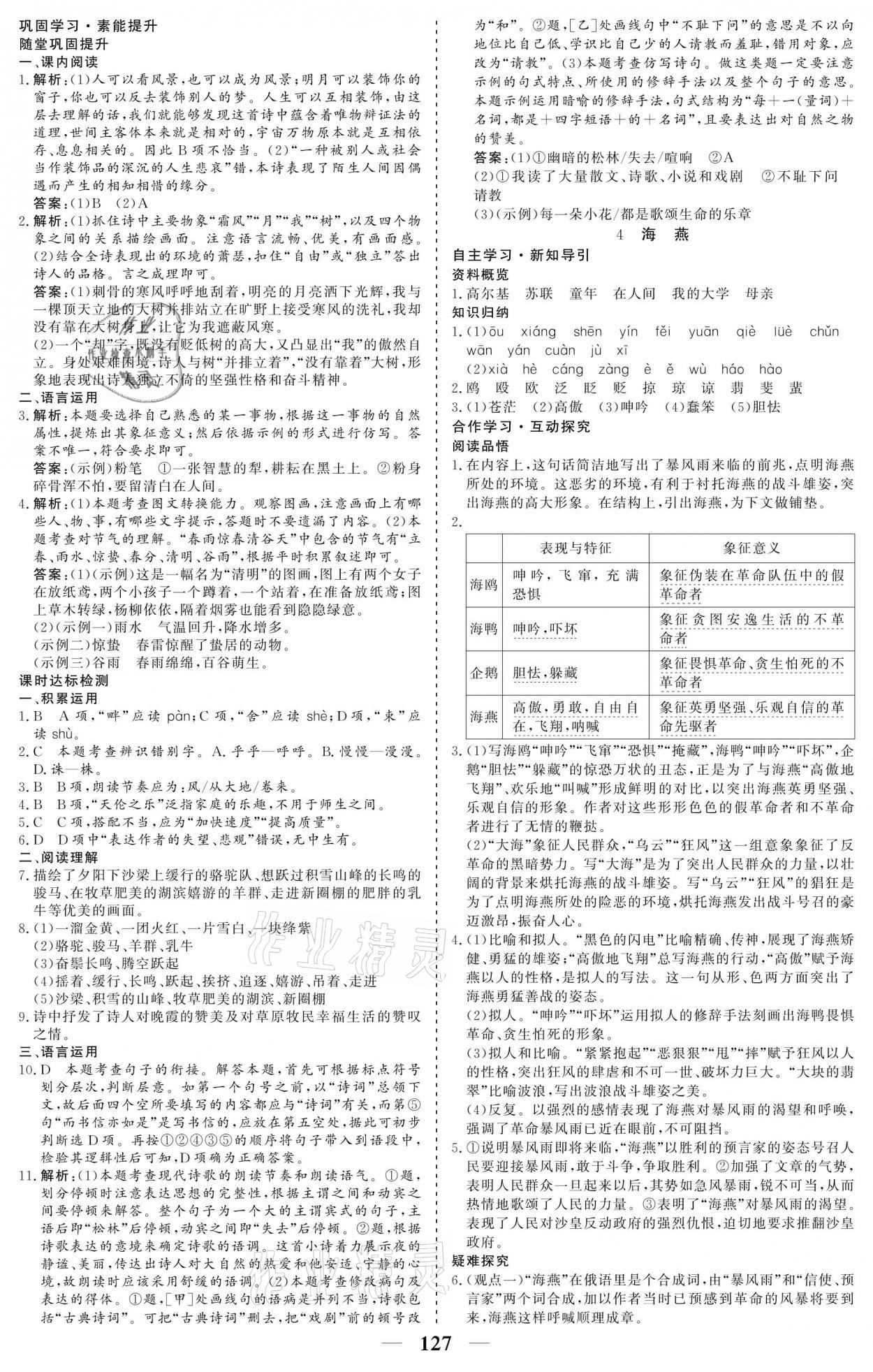 2021年優(yōu)化探究九年級(jí)語(yǔ)文下冊(cè)人教版 參考答案第3頁(yè)