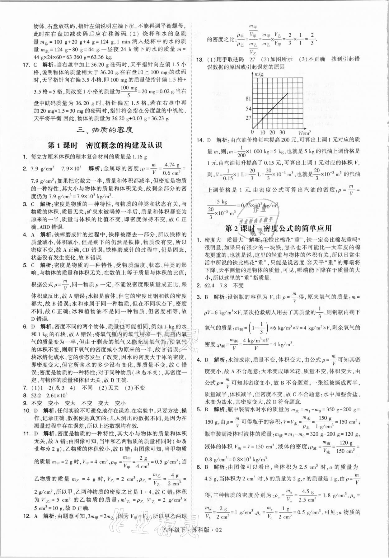 2021年乔木图书学霸八年级物理下册苏科版 参考答案第2页