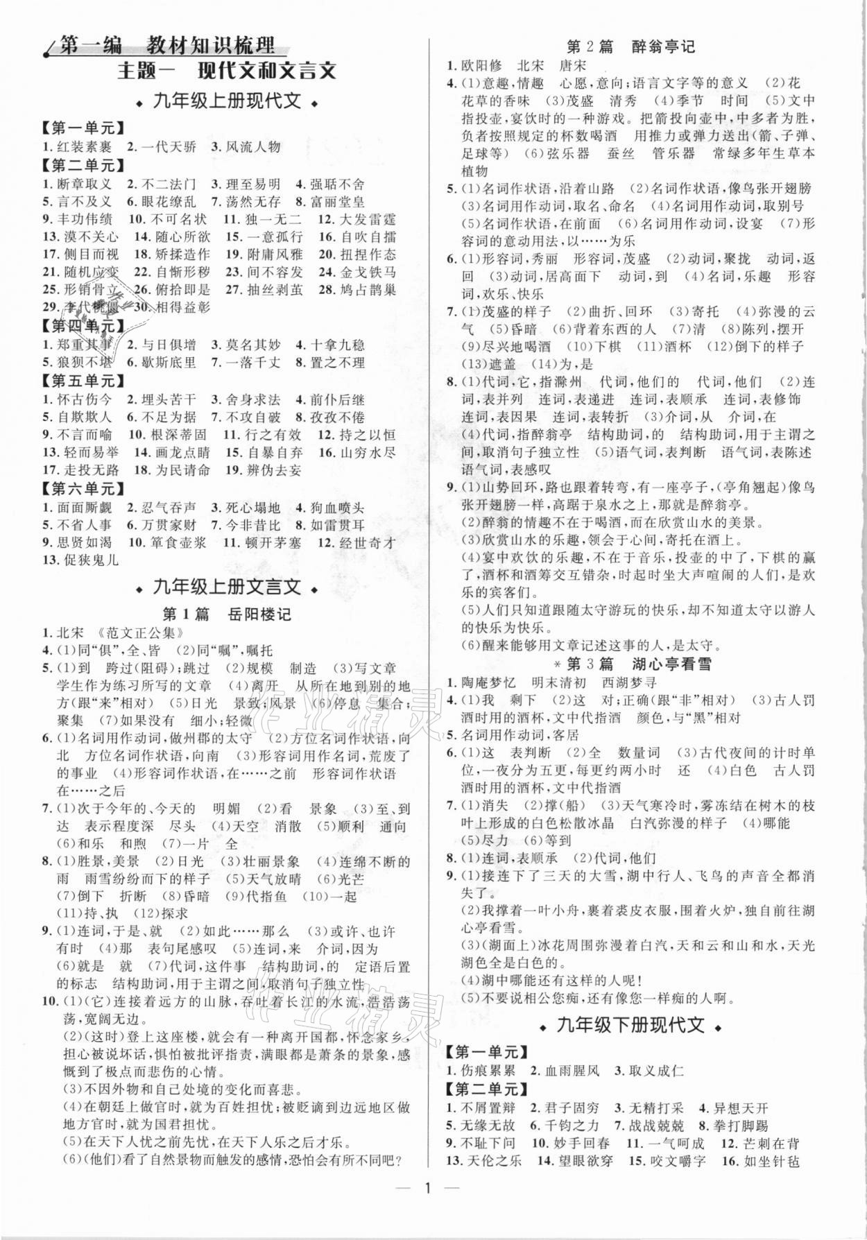 2021年中考对策语文淄博专版 参考答案第1页