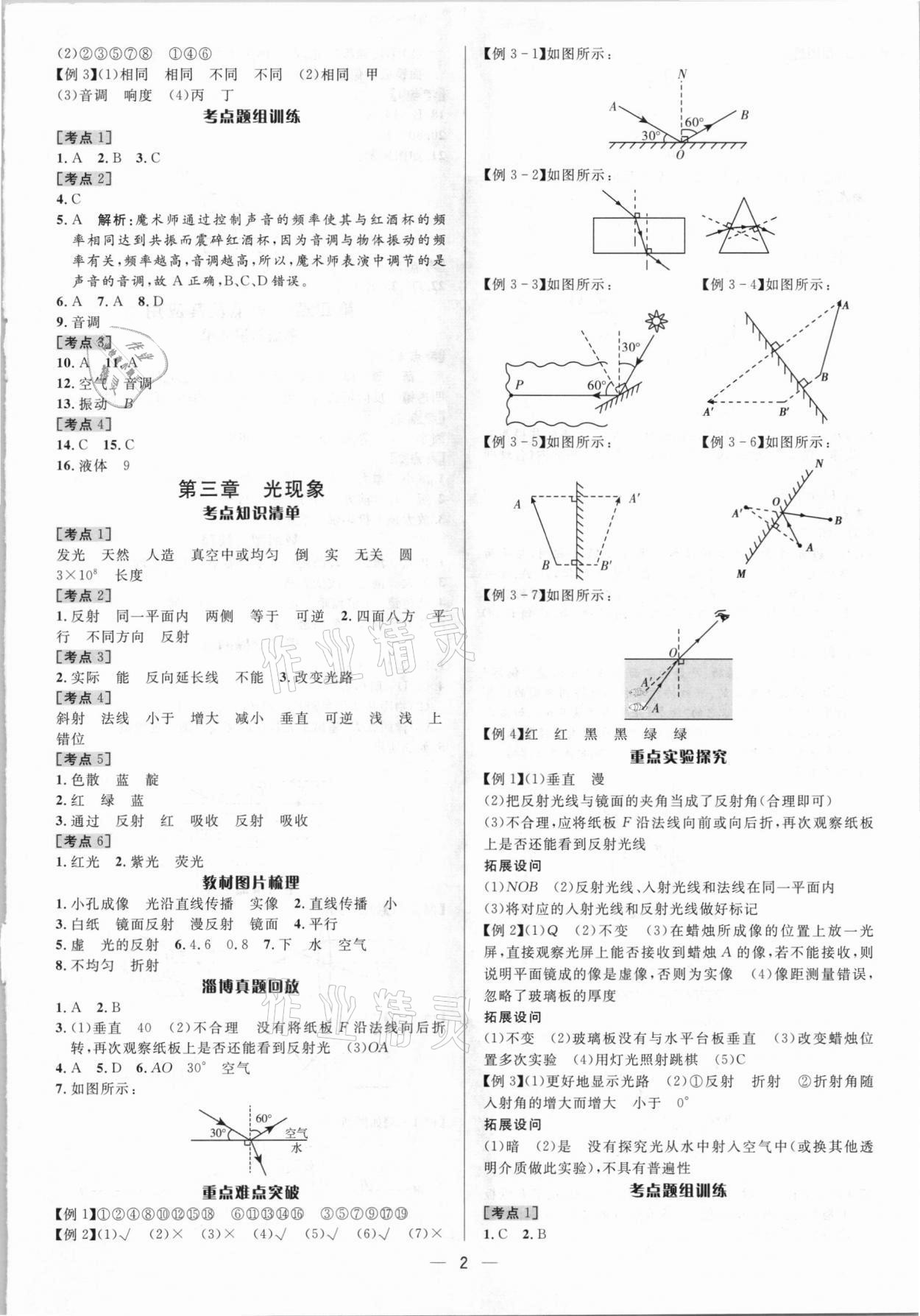 2021年中考對(duì)策物理淄博專版 參考答案第2頁