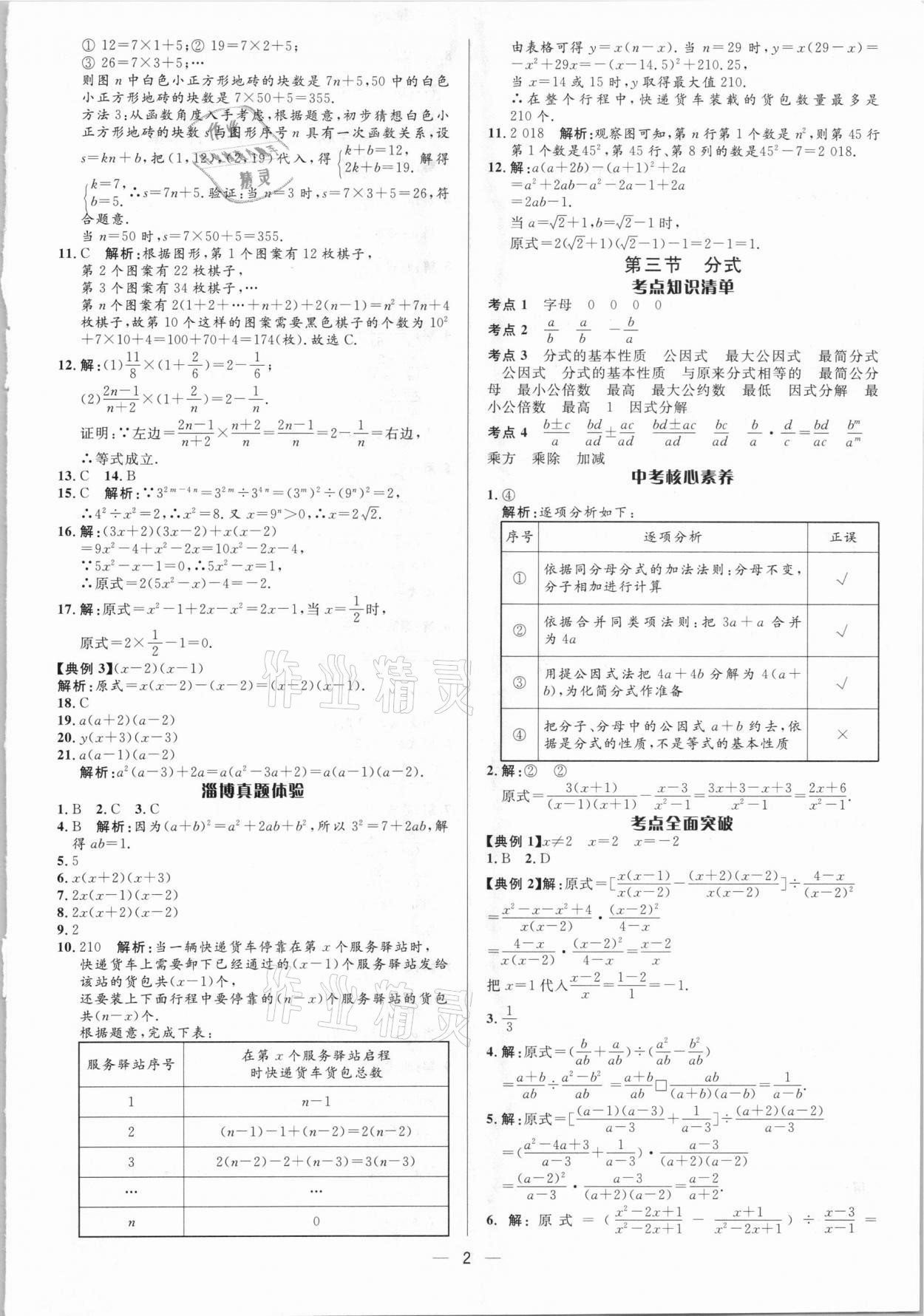 2021年中考對策數學淄博專版 參考答案第2頁
