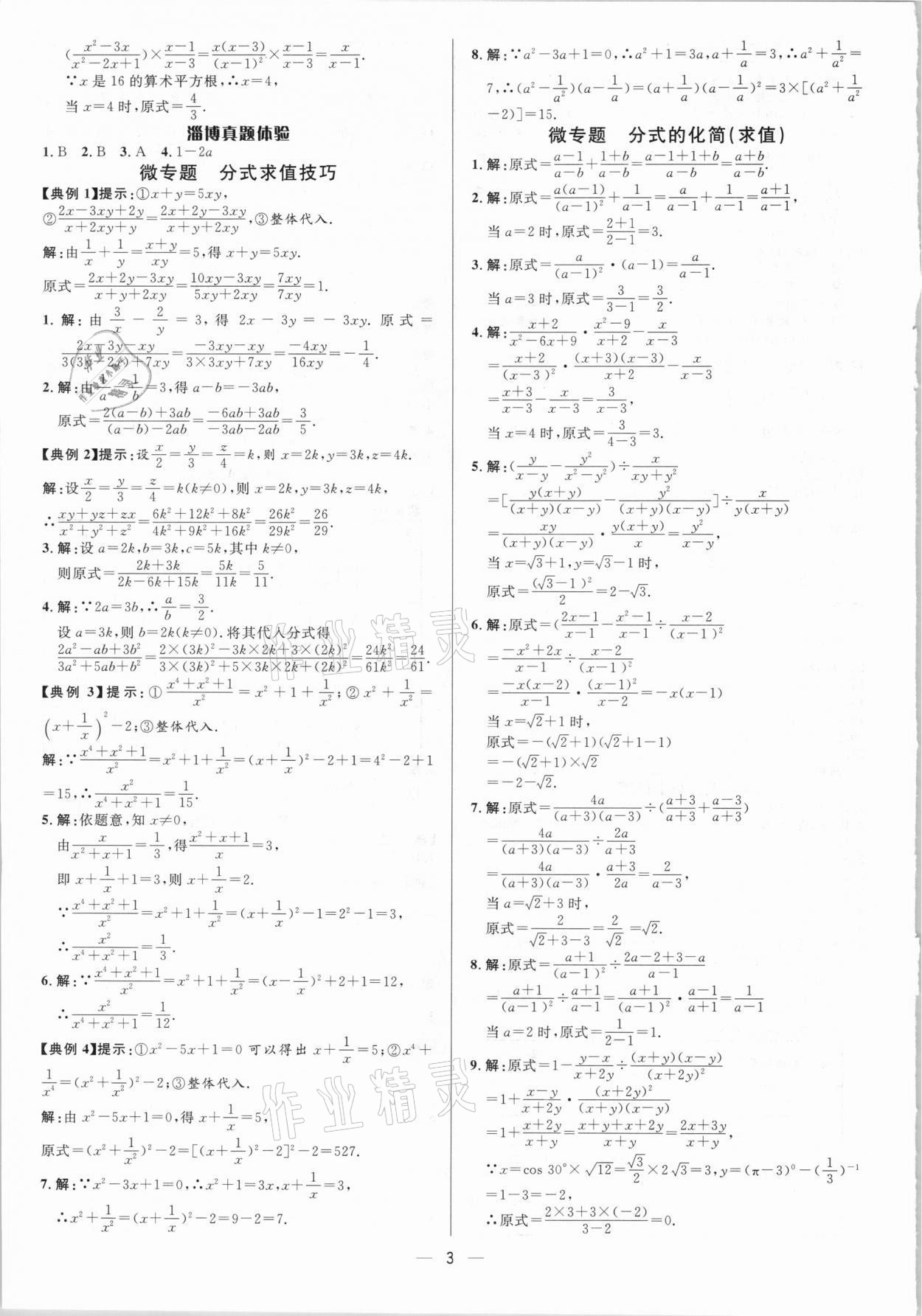 2021年中考對策數學淄博專版 參考答案第3頁