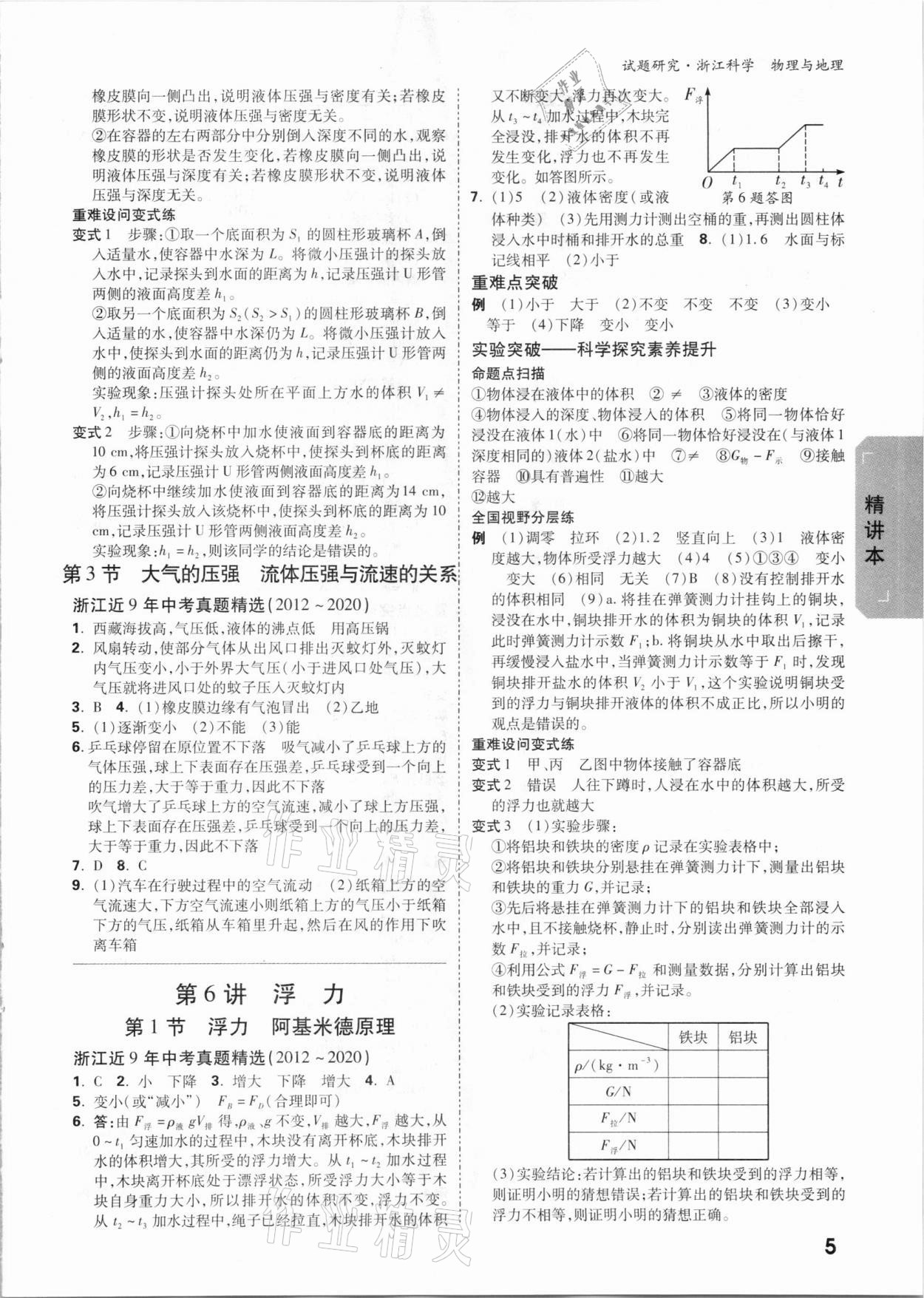 2021年萬唯中考試題研究科學物理與地理杭州專版 參考答案第4頁