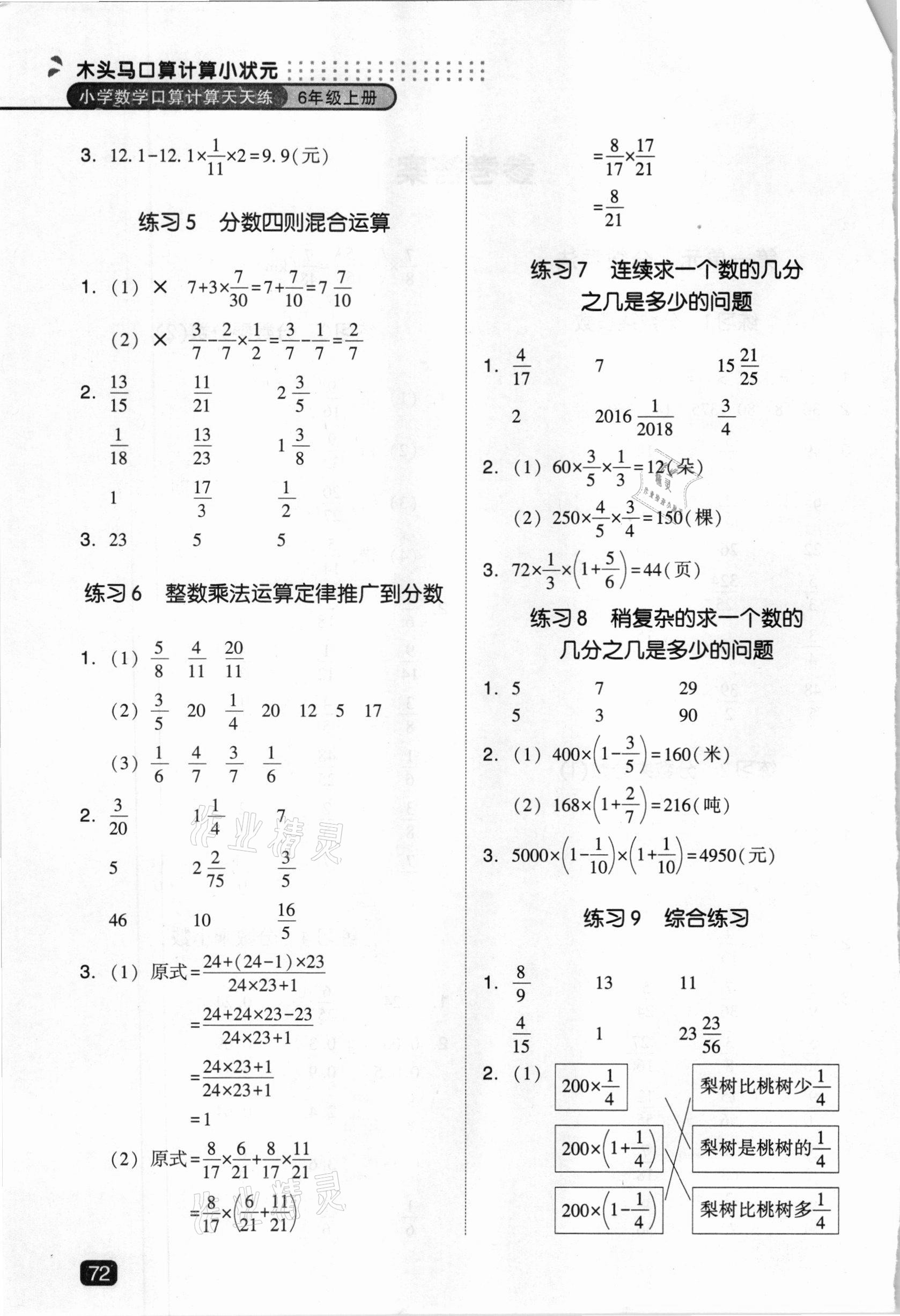 2020年木頭馬口算計算小狀元六年級上冊人教版 第2頁
