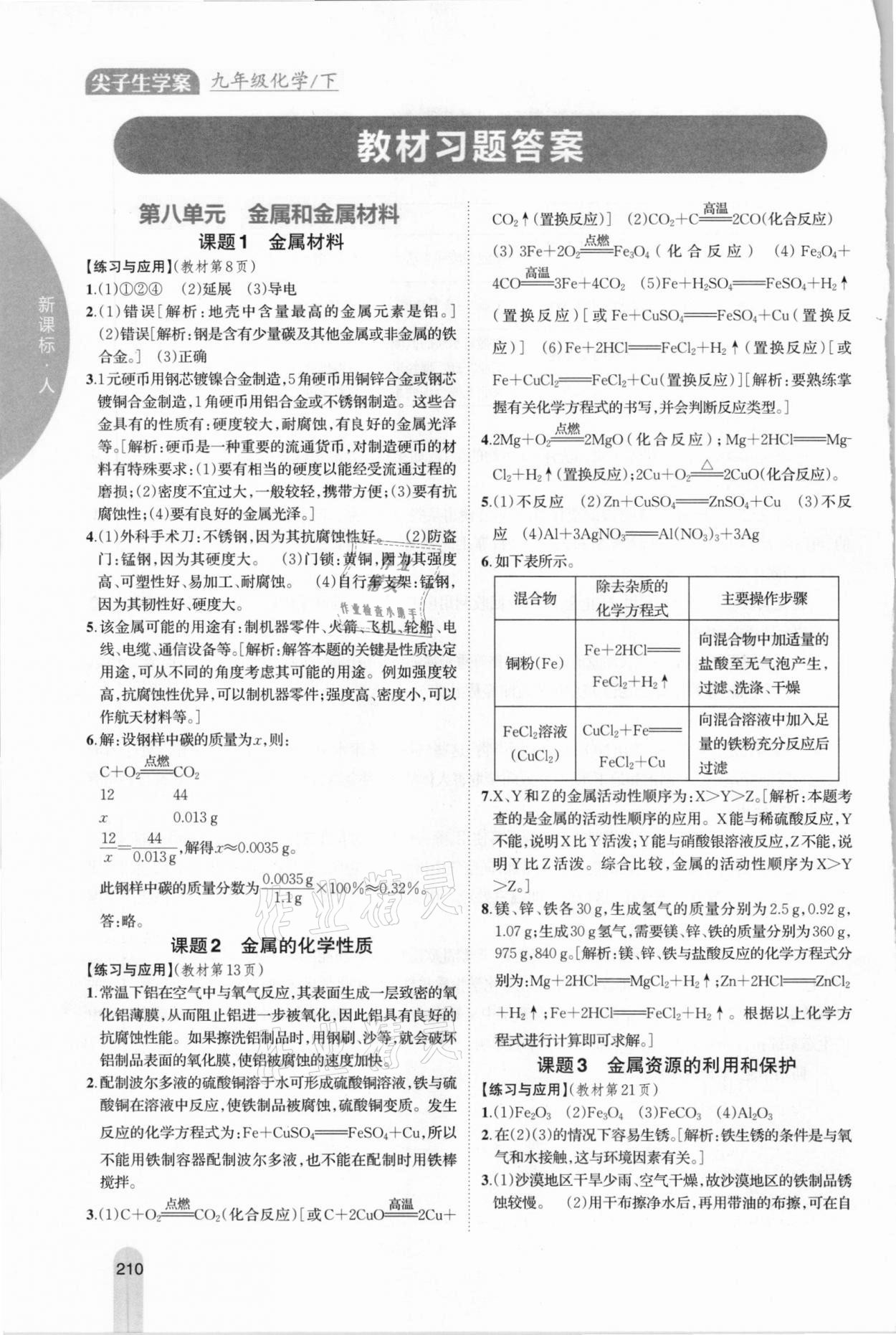 2021年教材課本九年級化學(xué)下冊人教版 參考答案第1頁