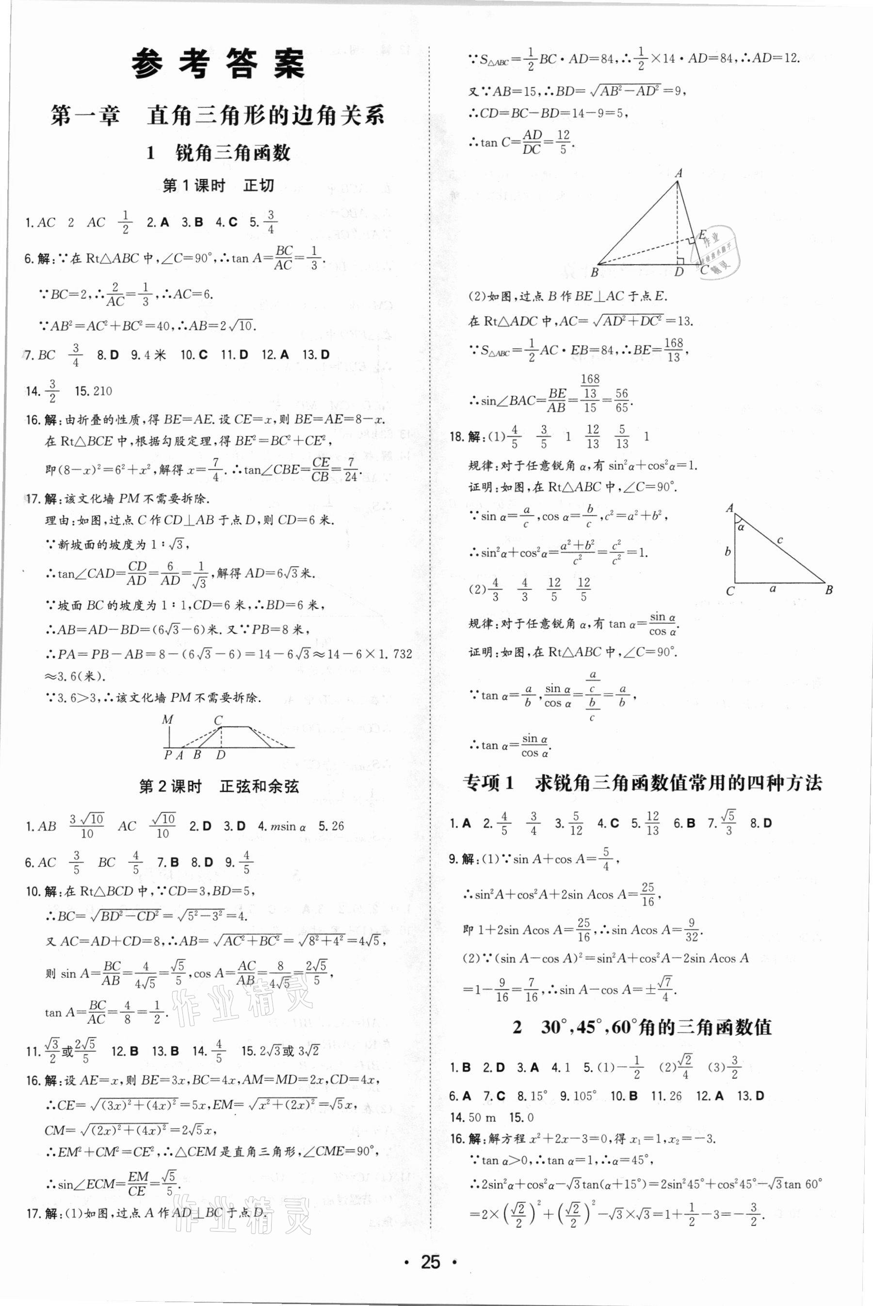 2021年一本同步训练九年级初中数学下册北师大版 第1页