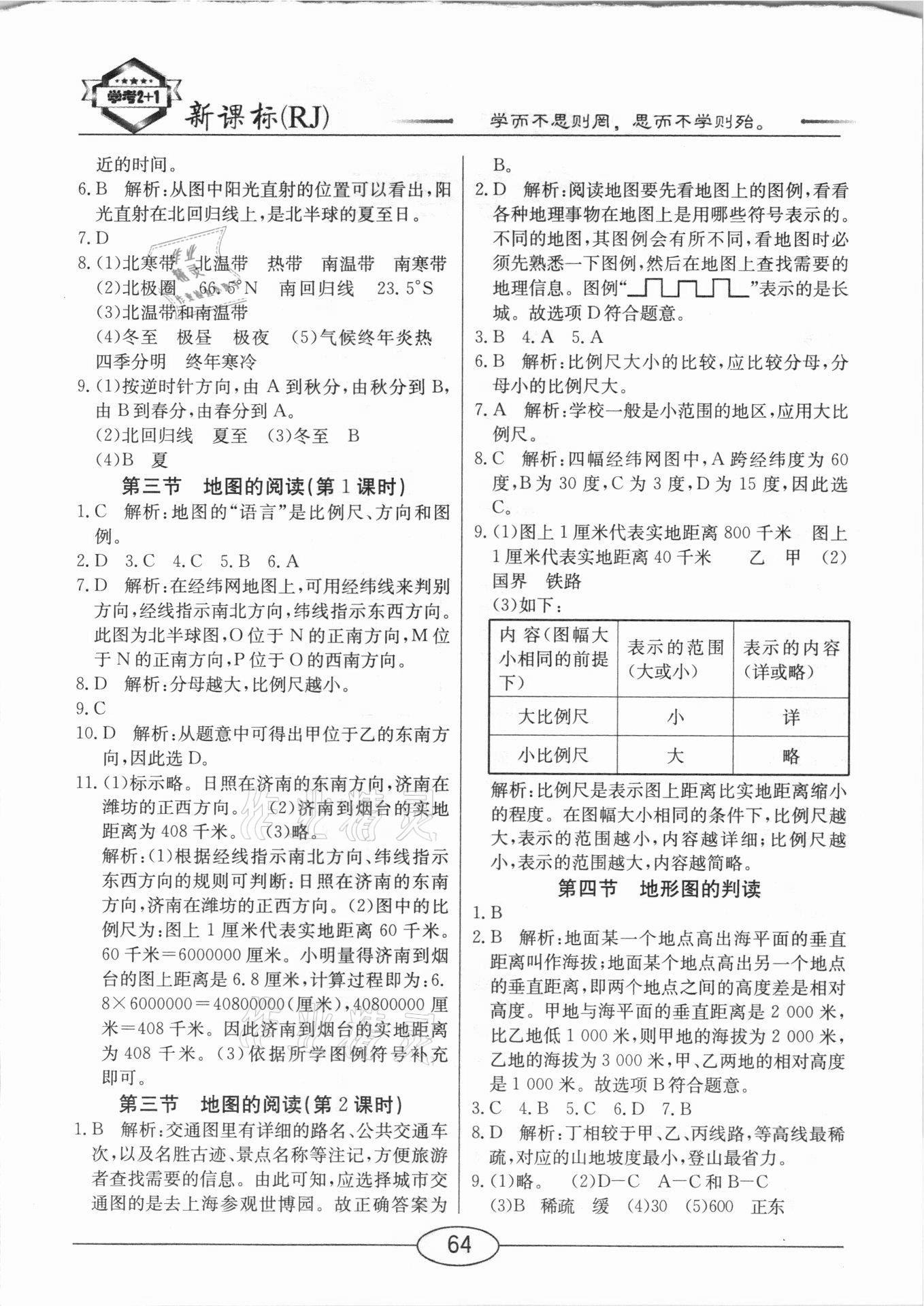 2020年随堂10分钟七年级地理上册人教版 参考答案第2页